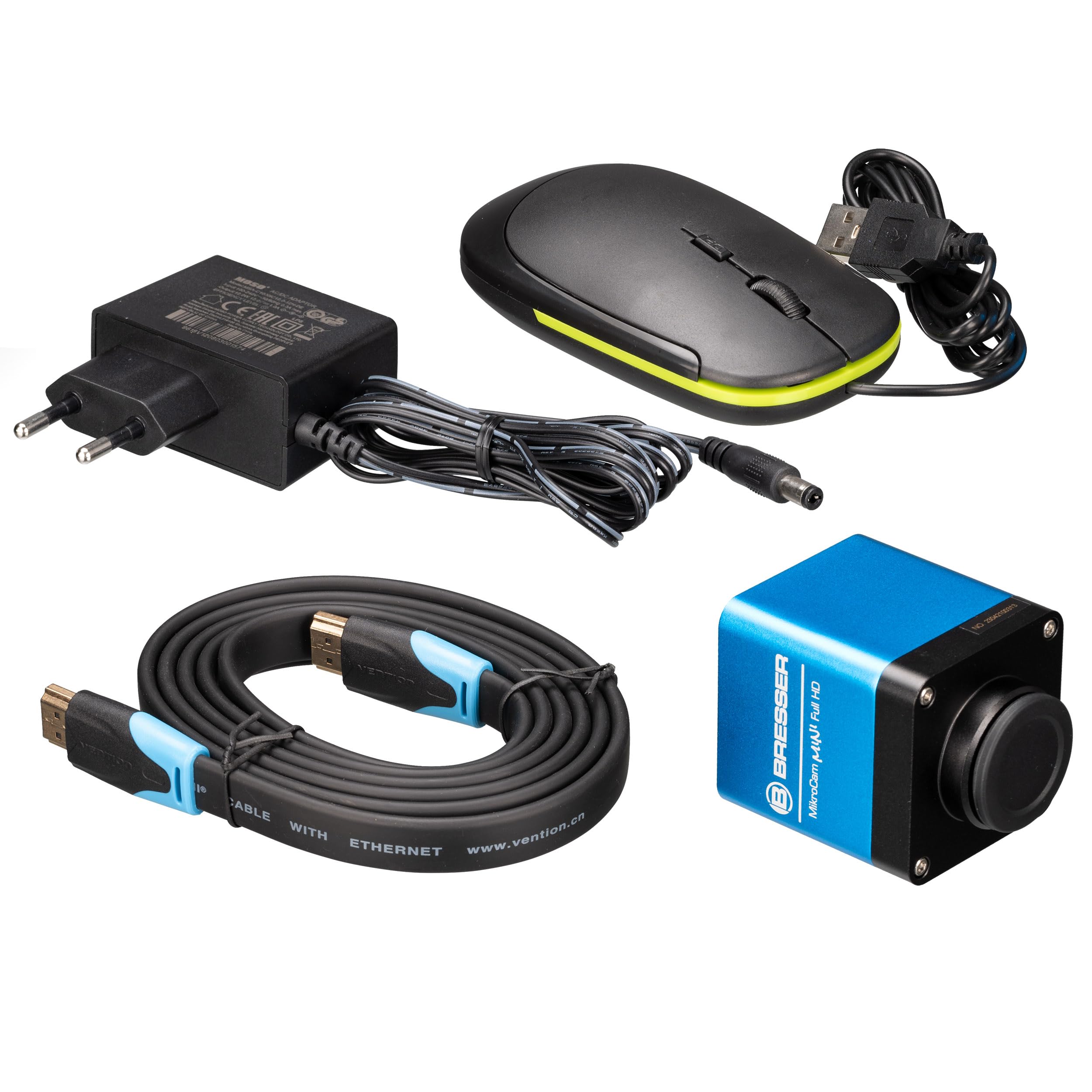 دوربین میکروسکوپ Bresser MikroCam MINI Full HD HDMI با پایه C، خروجی HDMI، شیار کارت SD