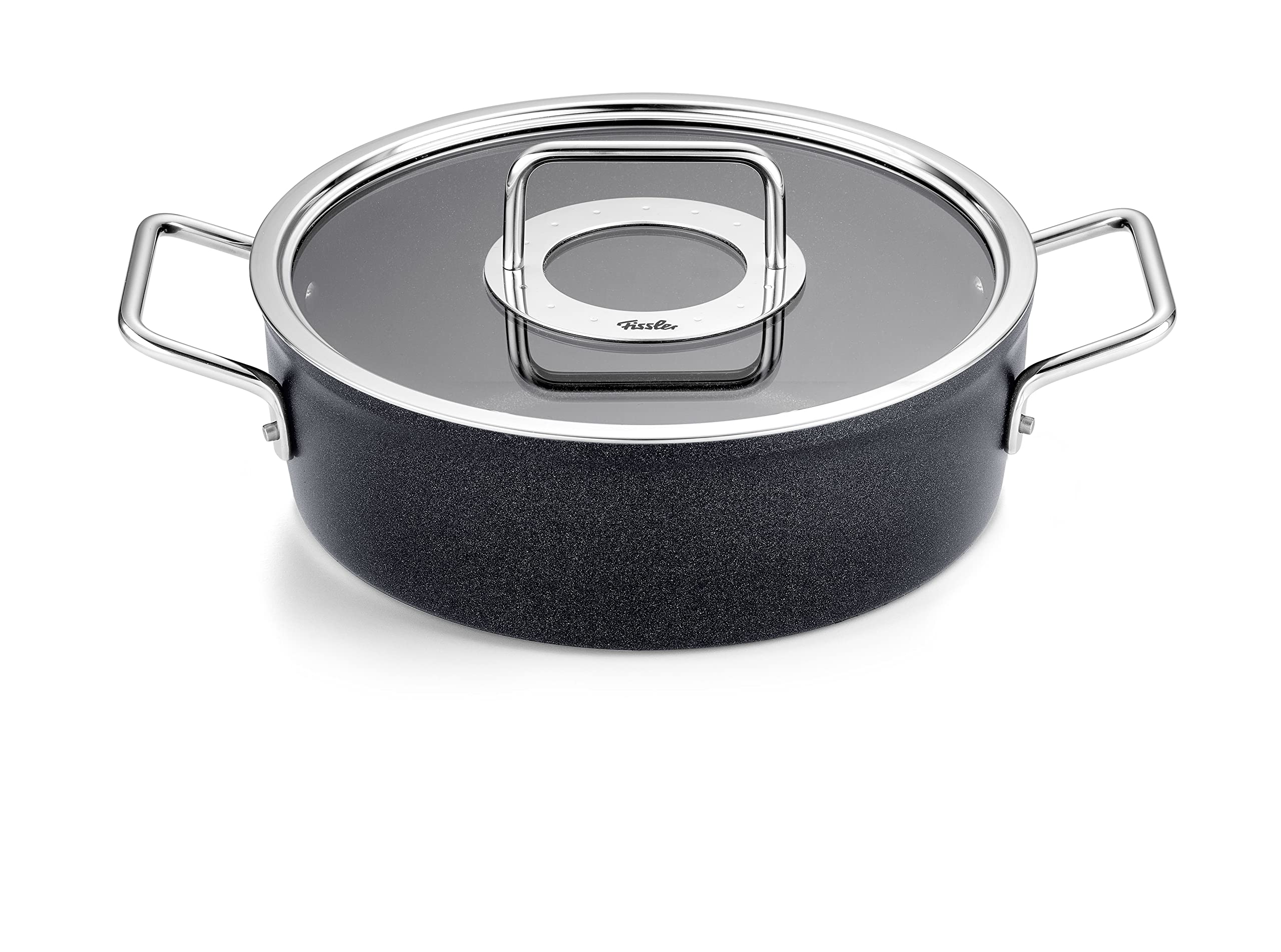 قابلمه تکی فیسلر آلمان Fissler Adamant روستر (Ø 24 سانتی متر، 3.1 لیتر) با روکش درب شیشه ای، القایی نچسب، آنتراسیت