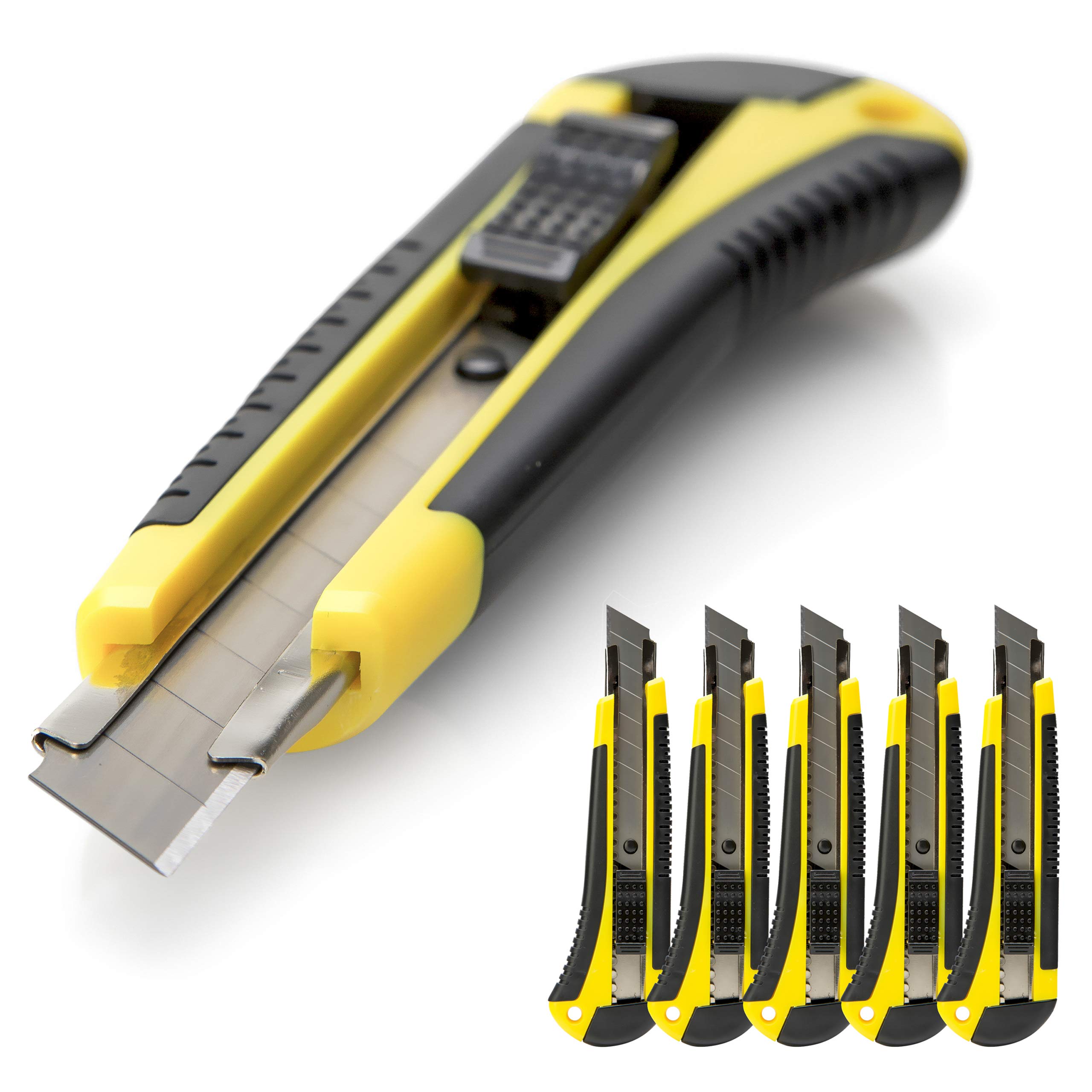 مجموعه چاقوهای کاربردی OFFICE POINT، 5 تکه | 18 میلی‌متر | کاتر با راهنمای فلزی و ابزار جداشونده | چاقوی کاربردی قابل شارژ مجدد | چاقوی فرش با تیغه قابل تعویض (5)