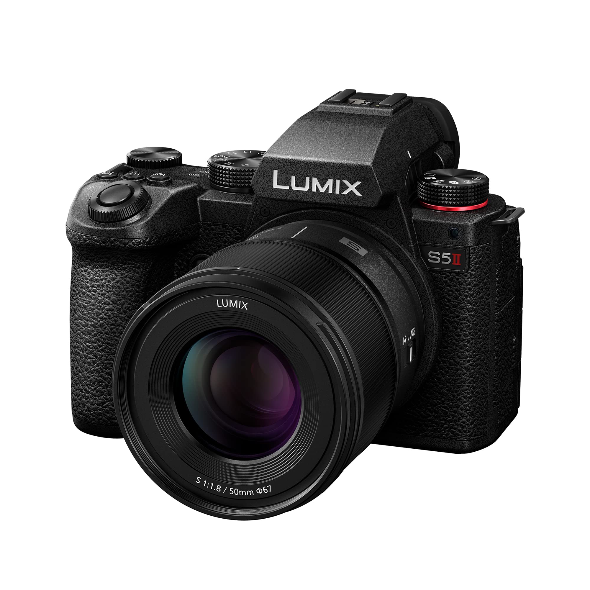 کیت دوربین بدون آینه فول فریم پاناسونیک LUMIX S5II با فوکوس خودکار هیبریدی فاز جدید، لرزشگیر فعال، ضبط نامحدود 4:2:2 10 بیتی، فیلمبرداری 4K 60p و 6K 30p با لنز LUMIX 50mm F1.8 L-Mount - DC-S5M2CE mit LUMIX 50-mm Objektiv