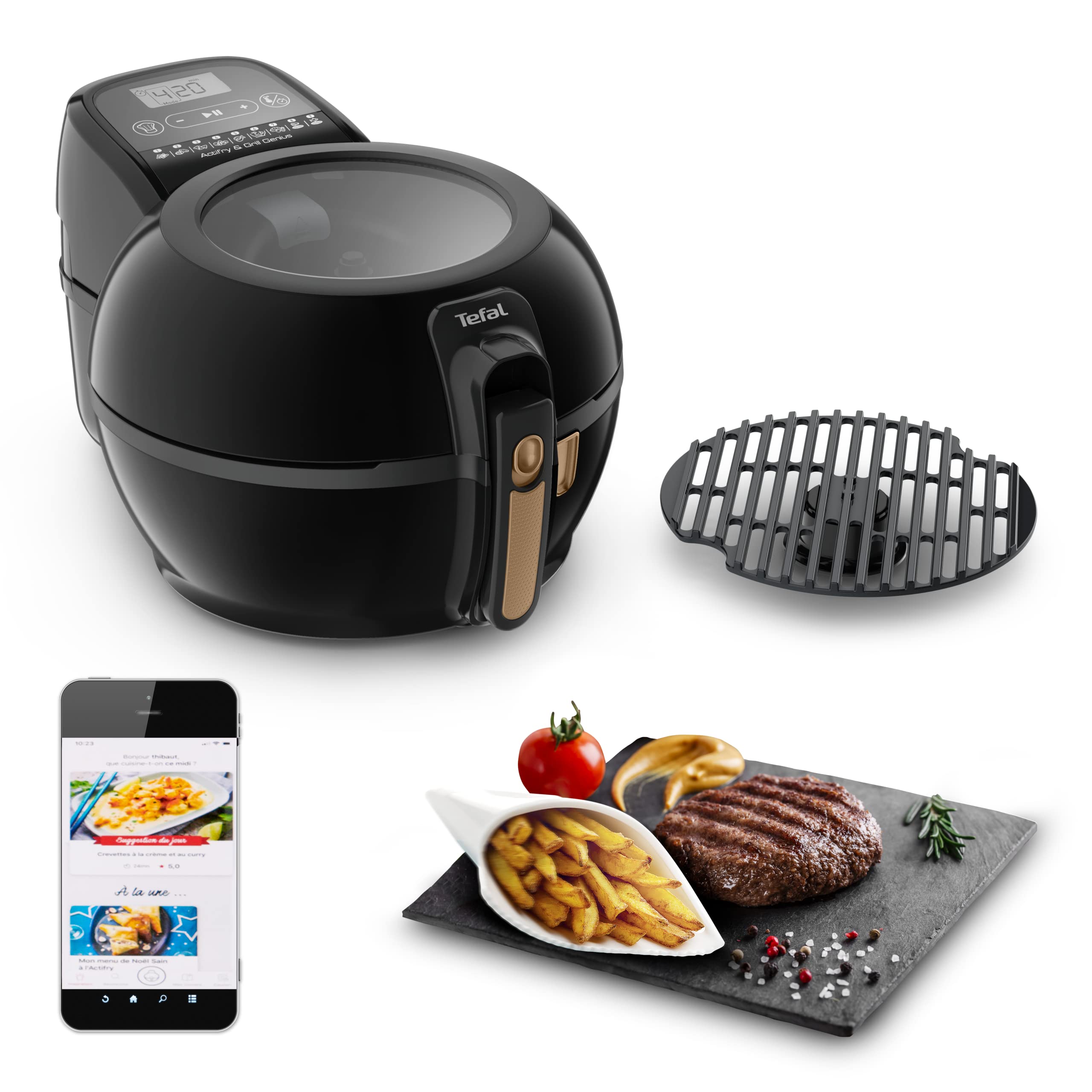 سرخ کن تفال فرانسه Tefal FZ7758 شامل قفسه گریل، بازوی همزن خودکار، 9 برنامه پخت خودکار، ظرفیت 1.2 کیلوگرم، سرخ کردن سالم بدون روغن