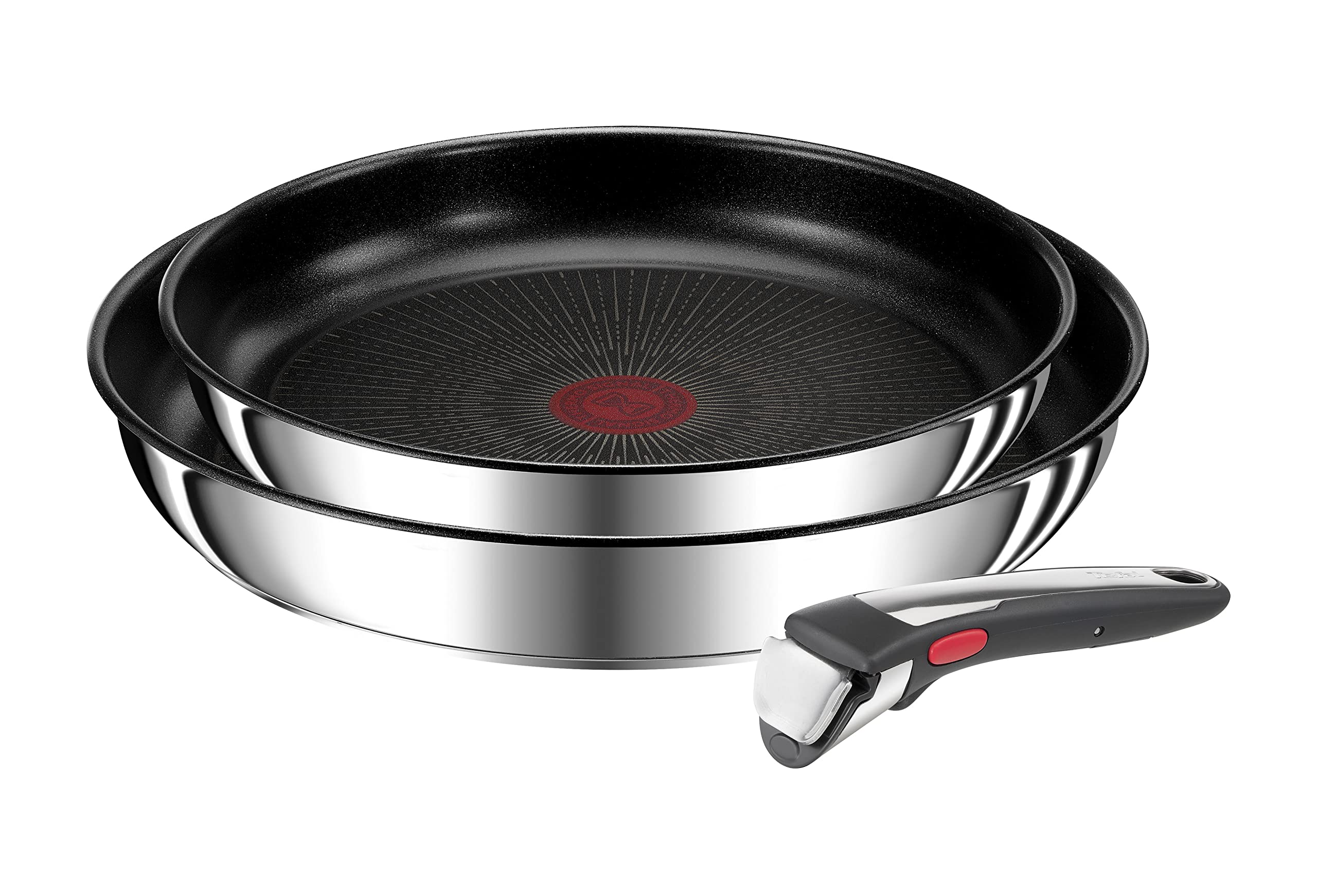 ماهیتابه 2 عددی تفال فرانسه Tefal L97490 Ingenio Preference On ست ماهیتابه 3 تکه | انباشته | پوشش نچسب | مناسب برای القاء | نشانگر دمای سیگنال حرارتی | مشکی/استیل ضد زنگ، ست بزرگ **جدید** تابه 22 + 26 سانتی متر + دسته