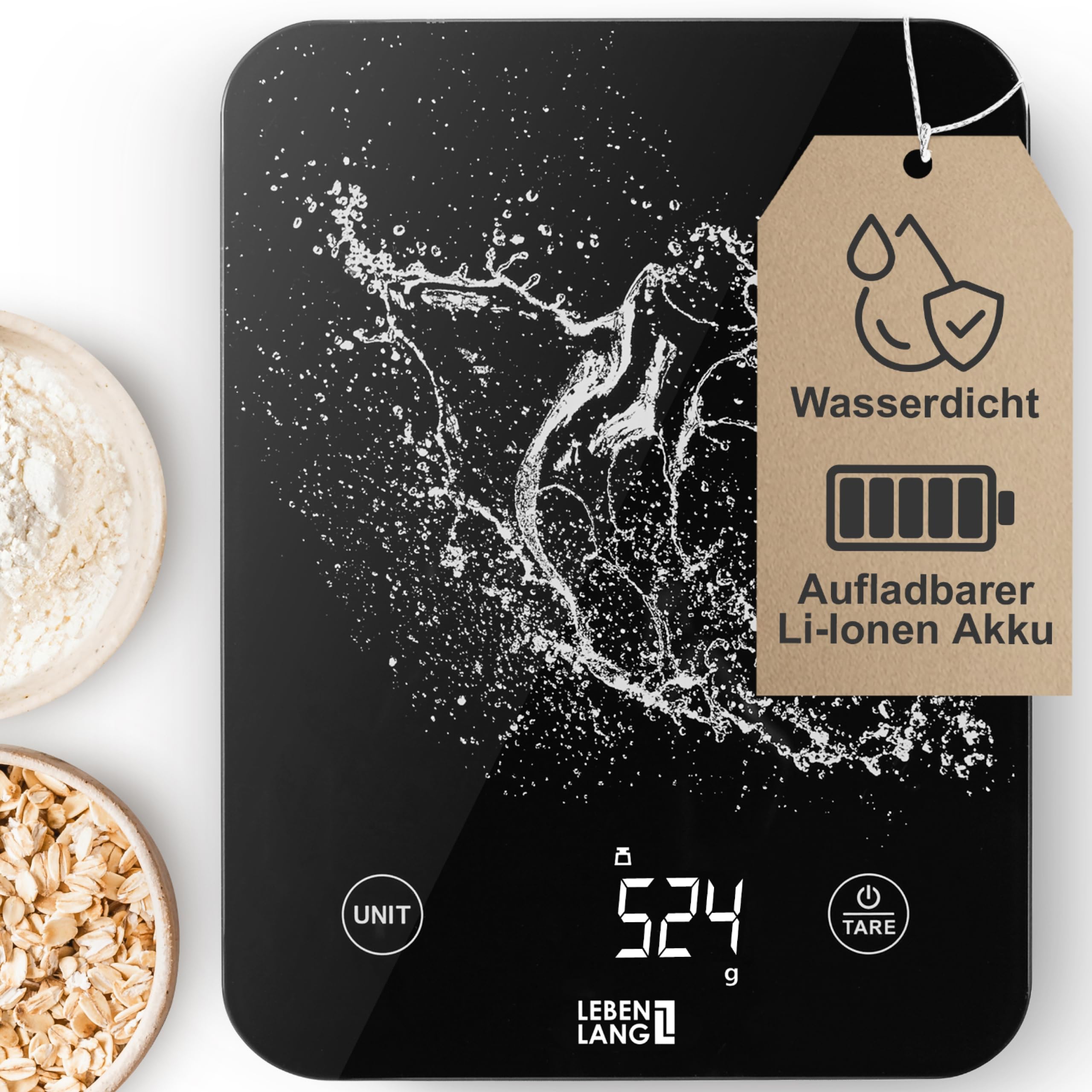 ترازوی دیجیتال آشپزخانه لبن لانگ آلمان ضد آب - USB قابل شارژ و شامل. کابل شارژ I تا 10 کیلوگرم ترازوی آشپزخانه I ترازو برای غذا و آشپزخانه ترازوی الکترونیکی کیک ترازوی دیجیتال لوازم آشپزخانه