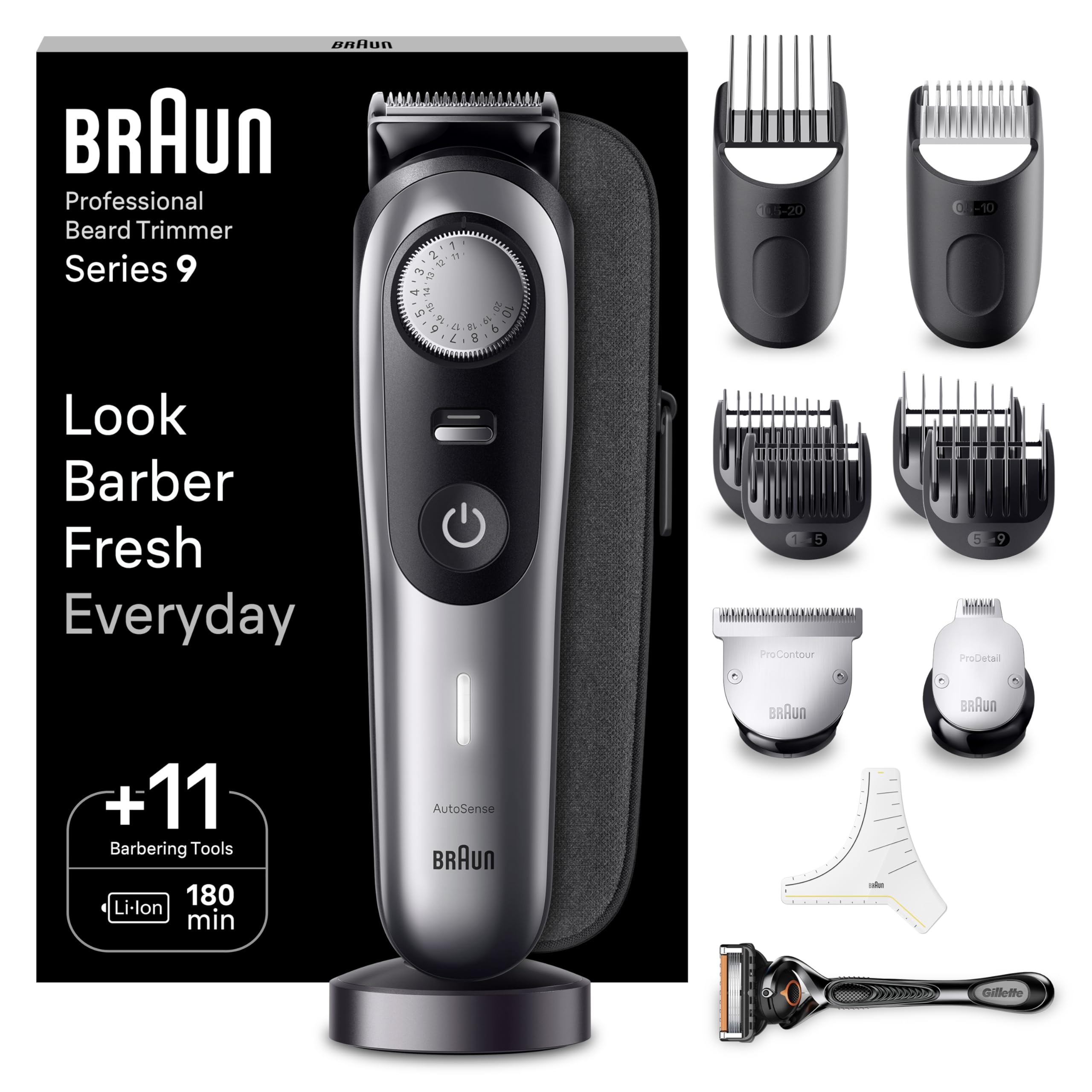 ماشین اصلاح براون آلمان  Braun BT9440 ریش تراش مردانه، گیره موی حرفه ای، 40 حالت، جایگاه شارژ، کیف مسافرتی، قالب ریش، 180 دقیقه کارکرد شارژی