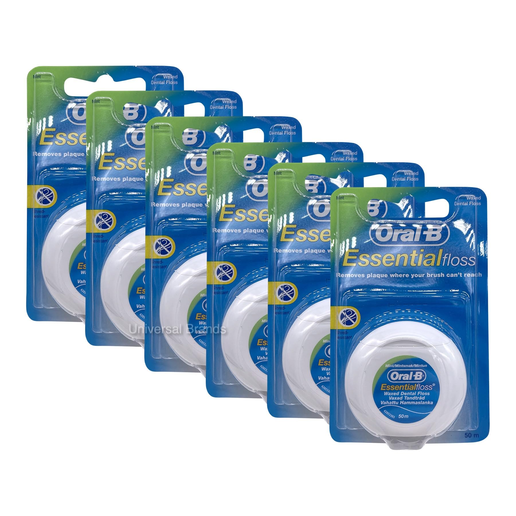 نخ دندان نعناعی موم‌دار یونیورسال برندز، بسته 6 عددی، 50 متر