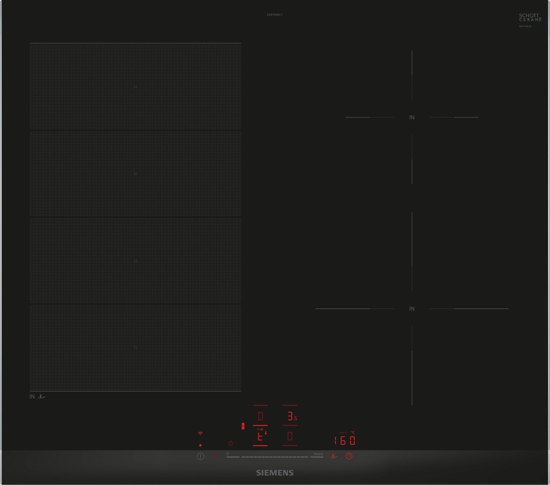 زیمنس EX675HEC1E iQ700، اجاق القایی هوشمند، 60 سانتی‌متر، مشکی، روکار با قاب، varioInduction، TouchSlider، سنسور برشته‌کاری حرفه‌ای - برشته‌کاری بدون خطر سوختن