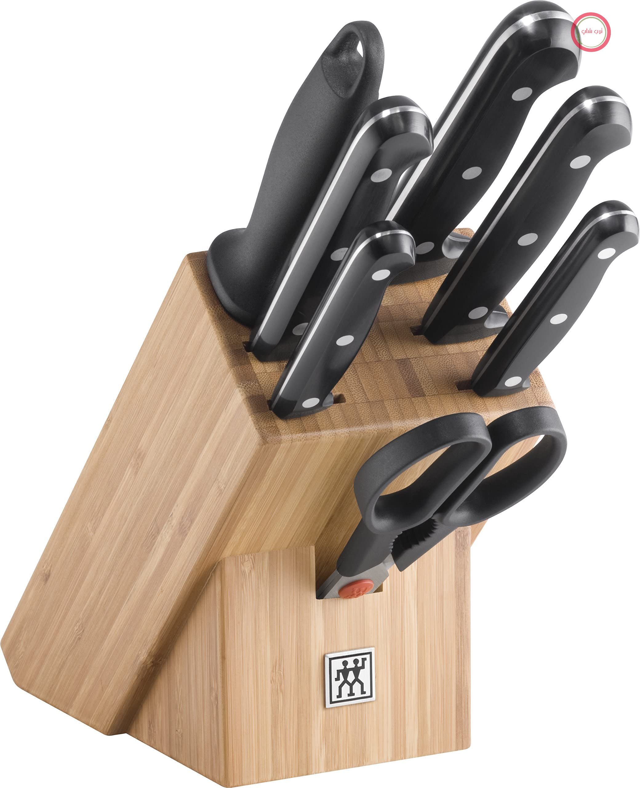 بلوک چاقوی ZWILLING TWIN Chef 2 با سرویس چاقوی 8 تکه، استیل ضد زنگ، ساخت آلمان، بلوک بامبویی Twin Chef 8 تکه