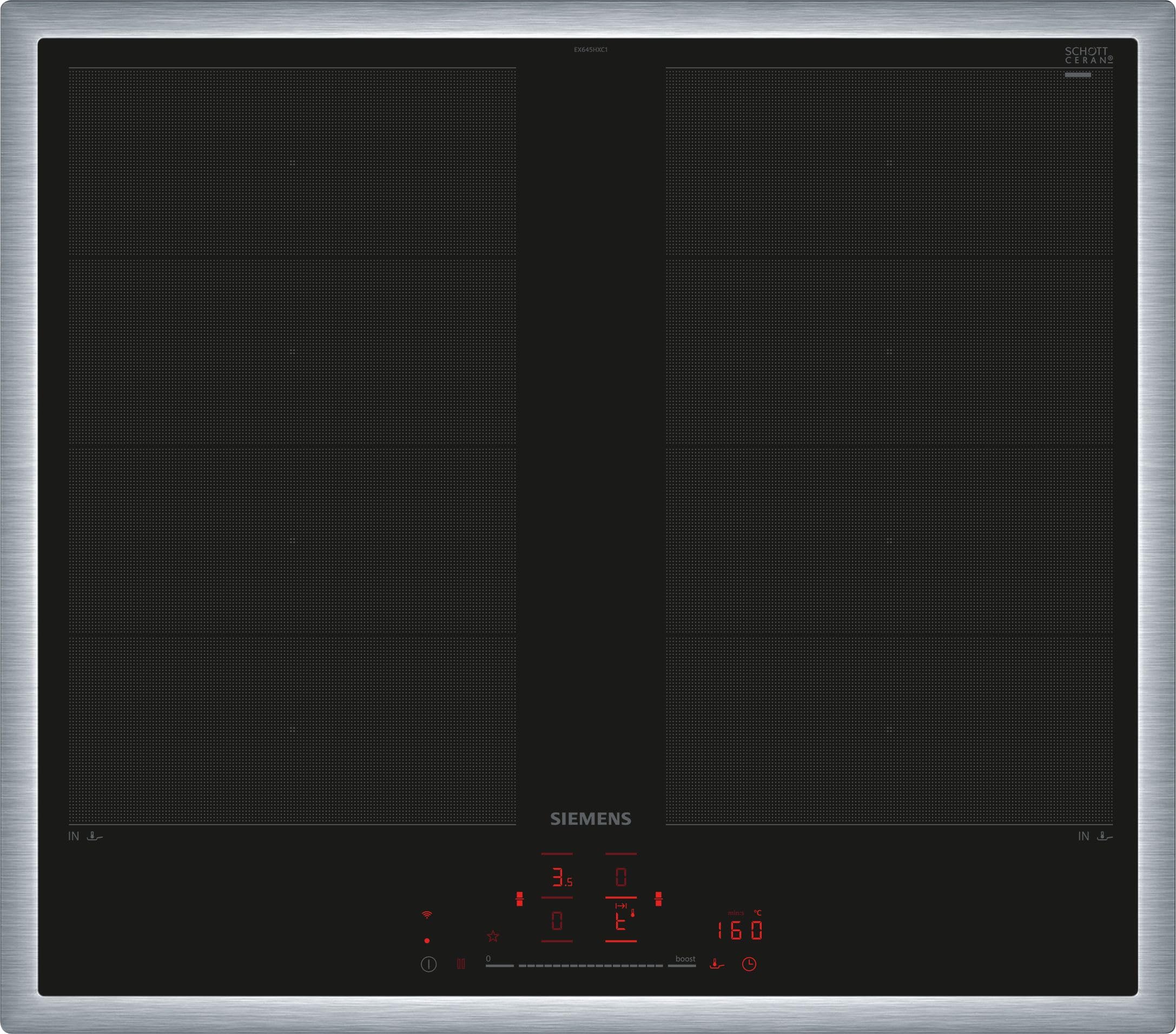 زیمنس EX645HXC1E iQ700، اجاق القایی هوشمند، 60 سانتی‌متر، مشکی، روکار با قاب، varioInduction، TouchSlider، حسگر برشته‌کاری حرفه‌ای - برشته‌کاری بدون خطر سوختن