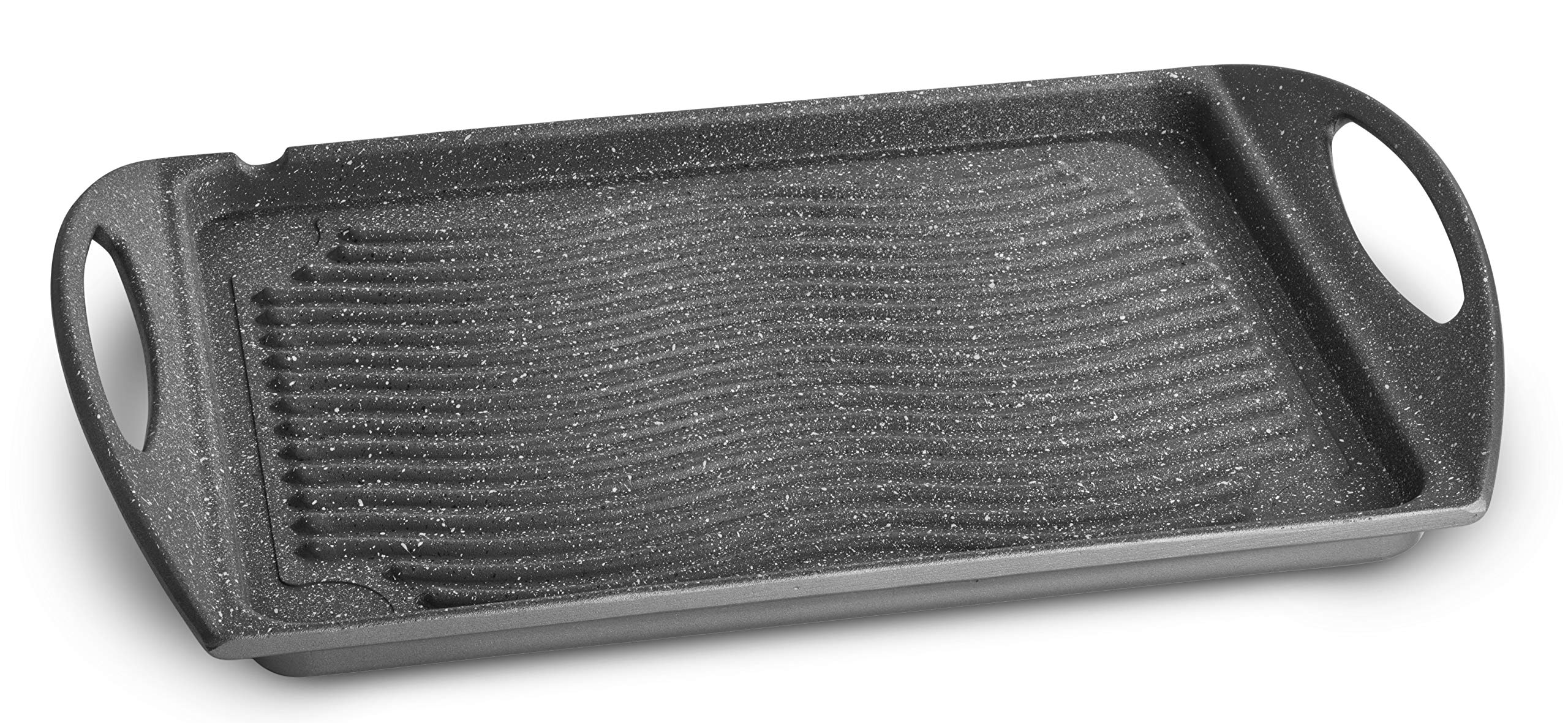 ماهیتابه گریل صفحه مخصوص گاز و فر نچسب لاگوستینا، آلومینیوم ریخته‌گری، ۳۴ در ۲۶ سانتی‌متر، تابه گریل و گریل پانینی، دسته‌های ارگونومیک