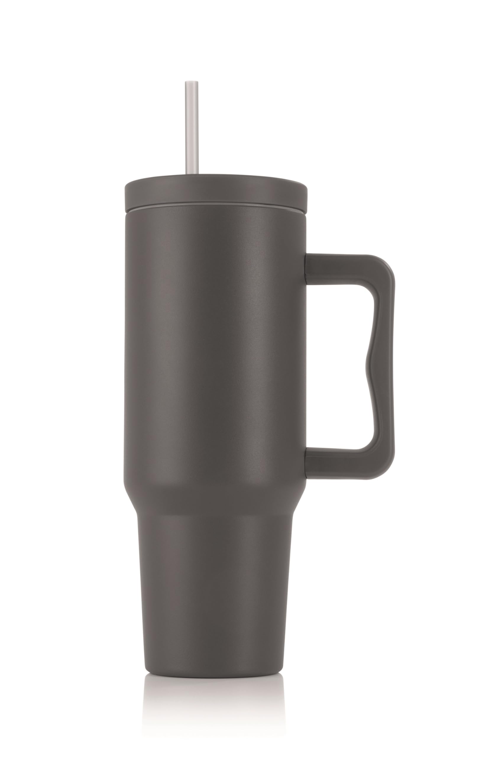 لیوان حرارتی گورمت‌ مکس آلمان  GOURMETmaxx با نی و دسته لیوان قهوه ۱.۲ لیتری توکار لیوان عایق‌دار با درب ۲ در ۱ لیوان ضد نشت خاکستری