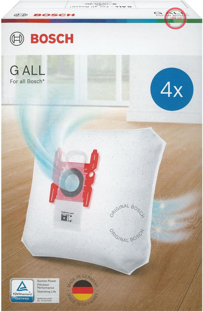 کیسه‌های جاروبرقی بوش 4x PowerProtect Type G ALL BBZ41FGALL، 99.9٪ فیلتراسیون گرد و غبار ریز، 50٪ عمر مفید بیشتر، مناسب برای همه مدل‌های فعلی به جز BSG8، BSN1
