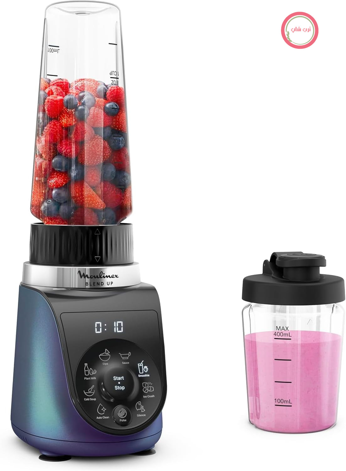 اسموتی‌ساز مولینکس فرانسه Moulinex مدل Blend Up LM19H4F0 – قدرت ۱۰۰۰ وات، رنگ آبی، ۸ برنامه خودکار