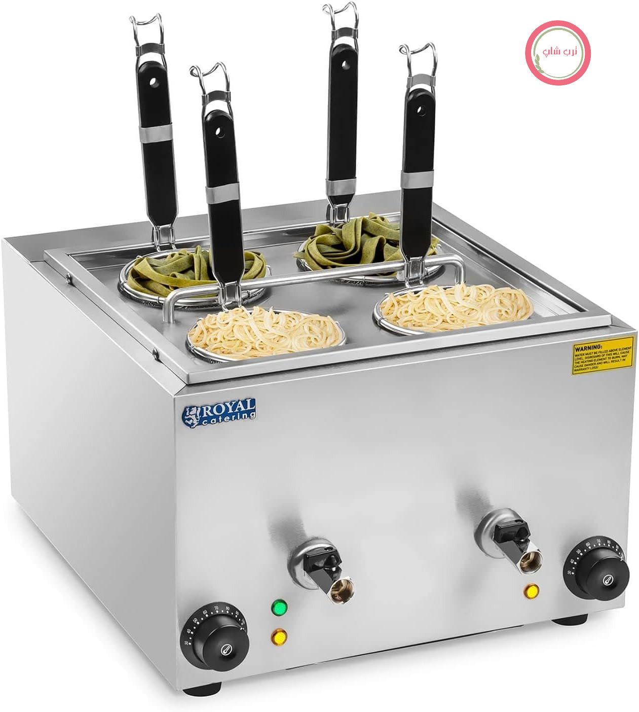پلوپز برقی Royal Catering RCNK-4 (4 لیتر، 4 سبد، 2 عدد 1500 وات، 230 ولت، شیر تخلیه، استیل ضد زنگ)