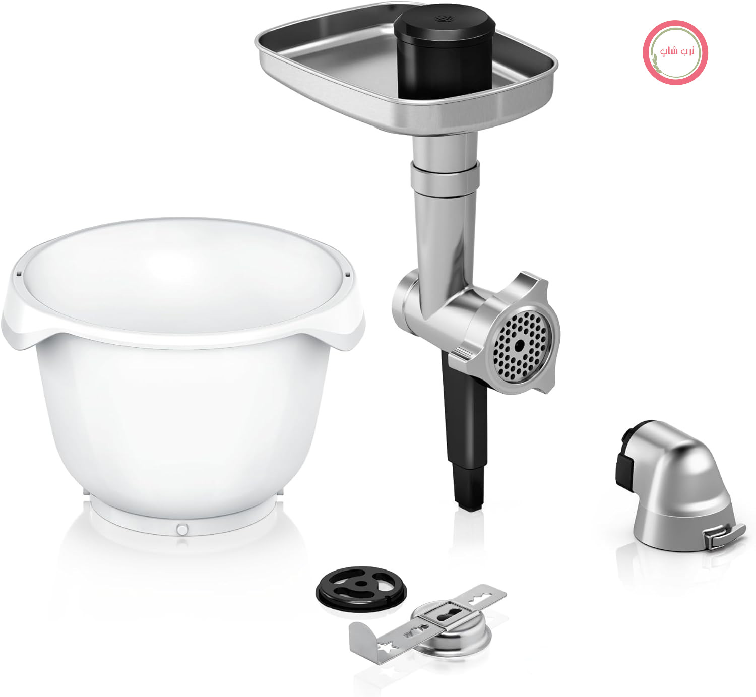 مجموعه لوازم جانبی Bosch BakingSensation MUZ9BS1، سازگار با غذاساز OptiMUM، چرخ گوشت، کاسه پلاستیکی، ابزار پرس کوکی، 4 قالب کوکی، دیسک سوراخ‌دار استیل ضد زنگ