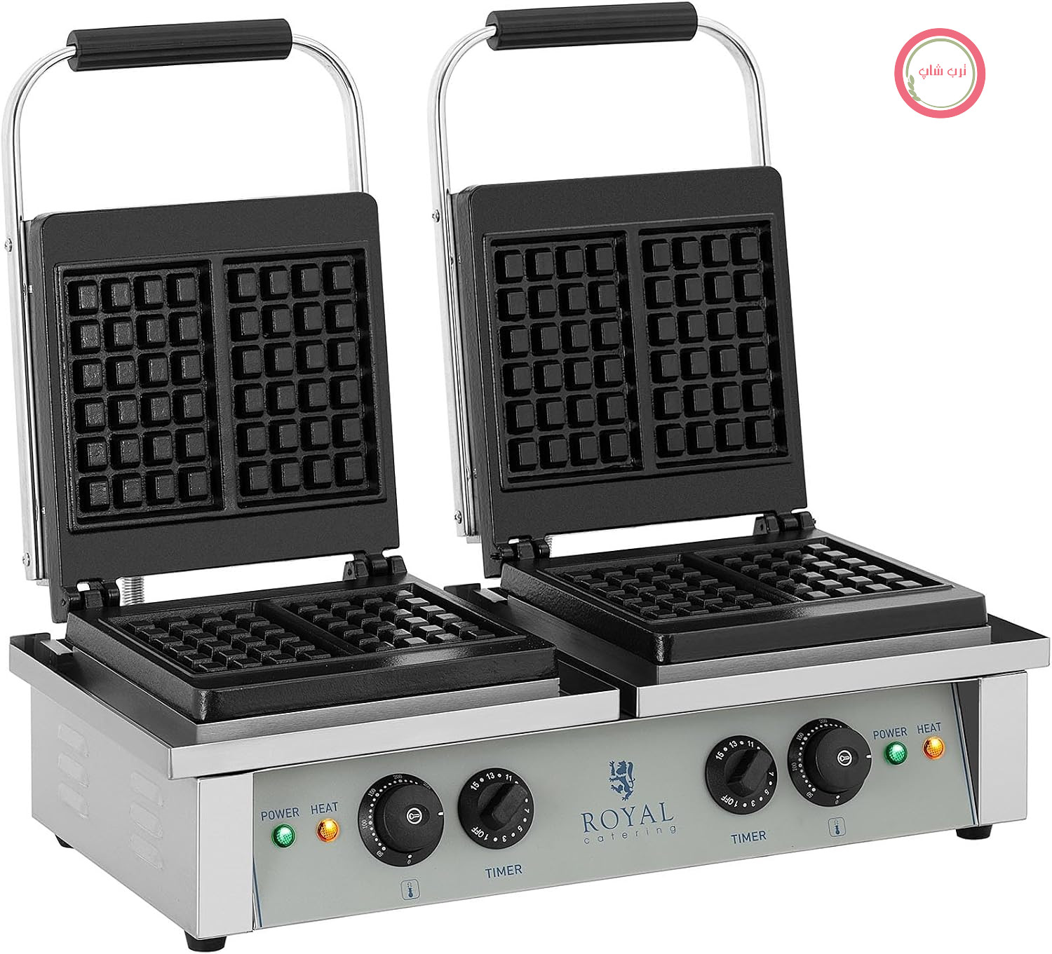 وافل ساز صنعتی رویال کترینگ آلمان Royal Catering مستطیل تایمر ۱۵ دقیقه‌ای، چدن و لعاب، بدنه استیل ضد زنگ