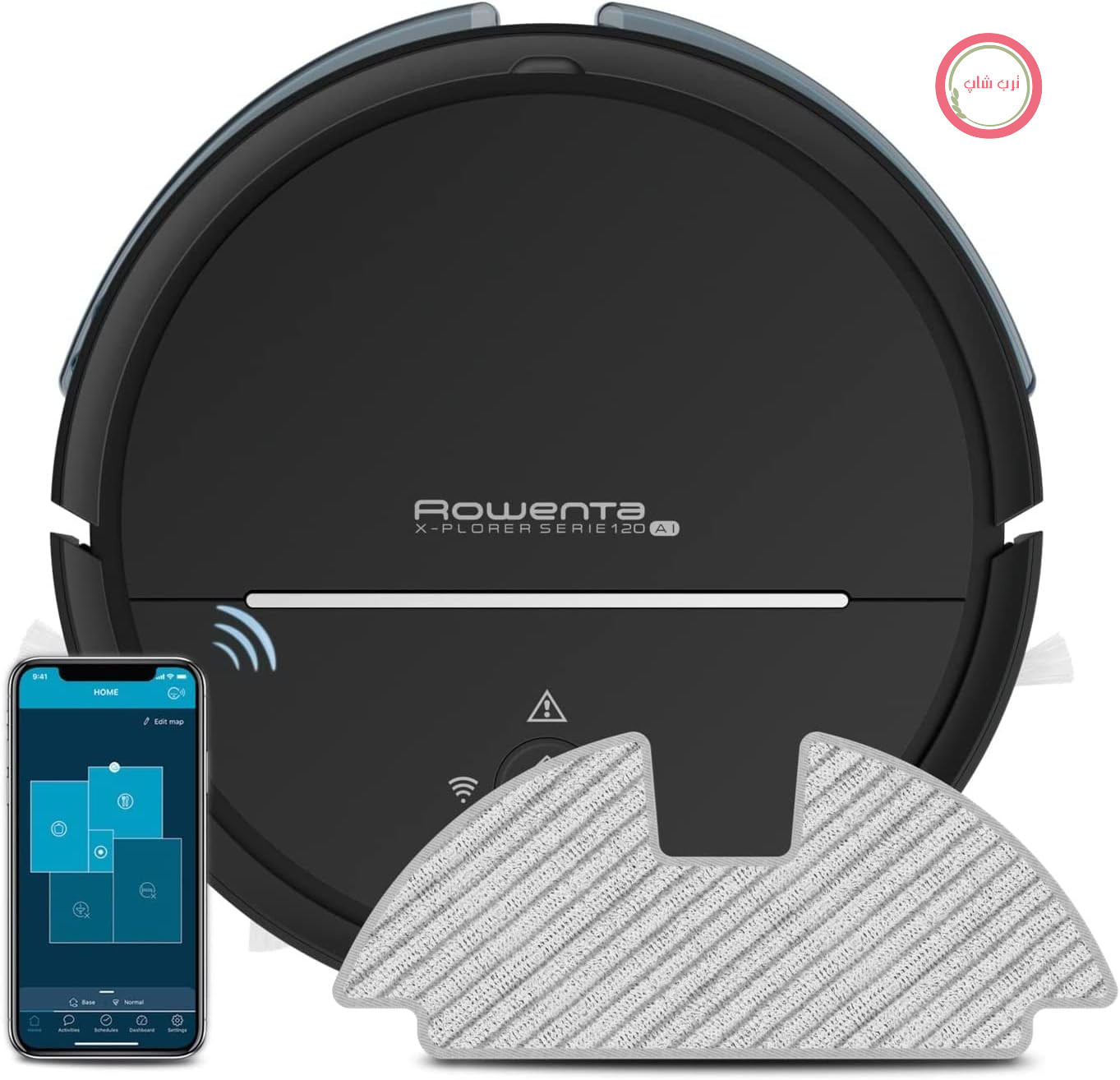 جارو رباتیک تی کش روونتا آلمان Rowenta RR7875 X-PLORER سری 120 با هوش مصنوعی | نتیجه آزمایش "خیلی خوب" | ناوبری لیزری | تمیز کردن خودکار | کنترل برنامه | جاروبرقی و تی کشیدن | 120 دقیقه زمان اجرا | 150 متر مربع | مشکی