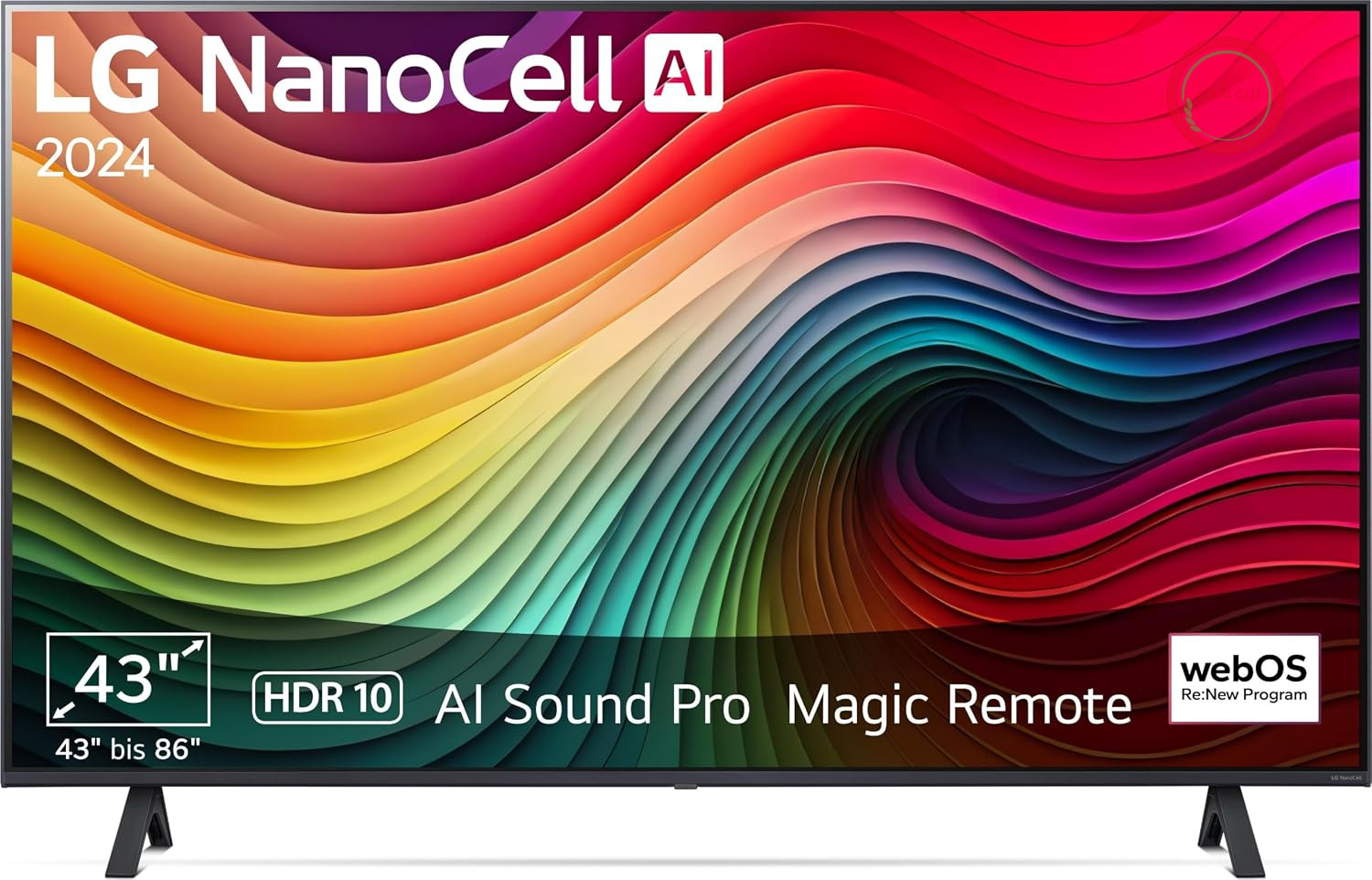 تلویزیون نانوسل ال‌جی 43NANO81T6A، 43 اینچ (109 سانتی‌متر) (پردازنده هوش مصنوعی α5 Gen7 4K، webOS 24، HDR10، تا 60 هرتز) [مدل سال 2024]