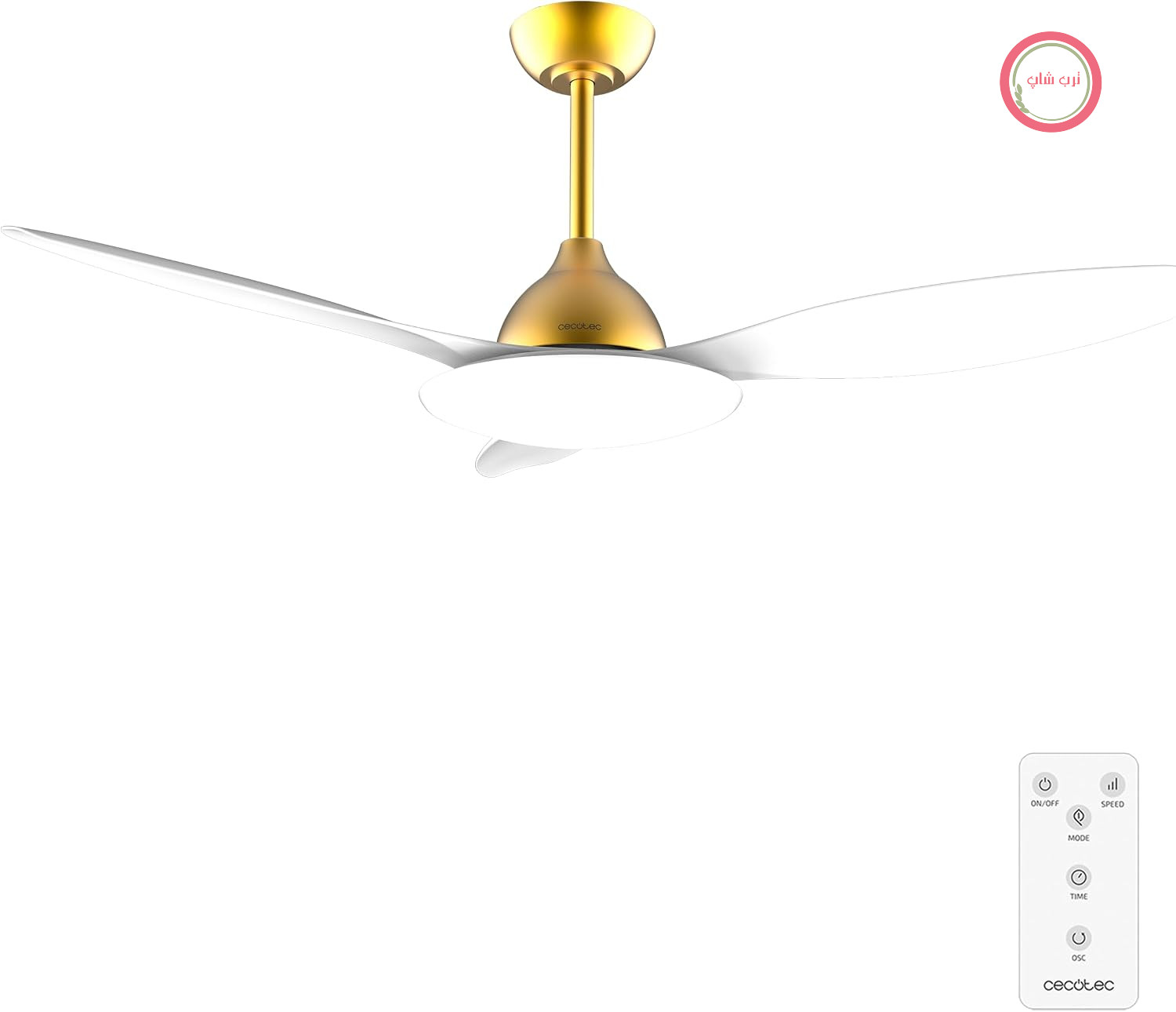 پنکه سقفی چراغ‌دار سکوتک اسپانیا Cecotec 4800 چراغ LED | کنترل از راه دور، تایمر تا ۸ ساعت، ۶ سطح سرعت، سفید طلایی