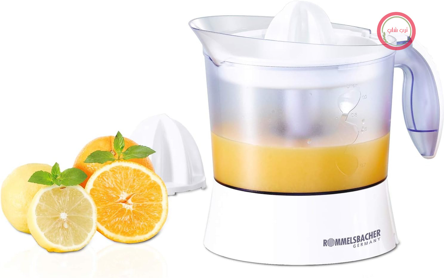 آبمیوه گیری رومل باخر مدل ZP 40 – ظرف آبمیوه گیری ۱ لیتری، موتور بی صدا، چرخش به جلو/عقب، تنظیم میزان تفاله، ۲ مخروط فشار دهنده برای میوه های بزرگ و کوچک، ۴۰ وات، سفید