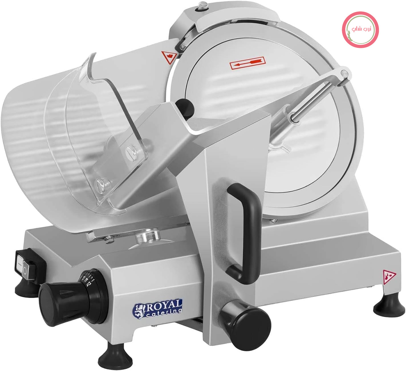 دستگاه اسلایسر و برش نان رویال کترینگ آلمان Royal Catering مدل RCAM-250، توان ۱۵۰ وات، ضخامت برش ۰ تا ۱۲ سانتی‌متر، تیغه ۲۵۰ میلی‌متر