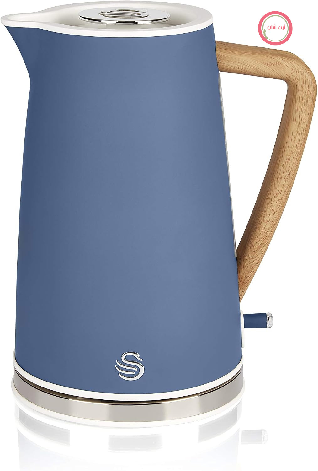 کتری برقی فوق سریع سوان انگلستان Swan Nordic، بدون سیم، طراحی مدرن، ۱.۷ لیتر، ۲۲۰۰ وات، دسته چوبی، خاموش شدن خودکار، آبی مات