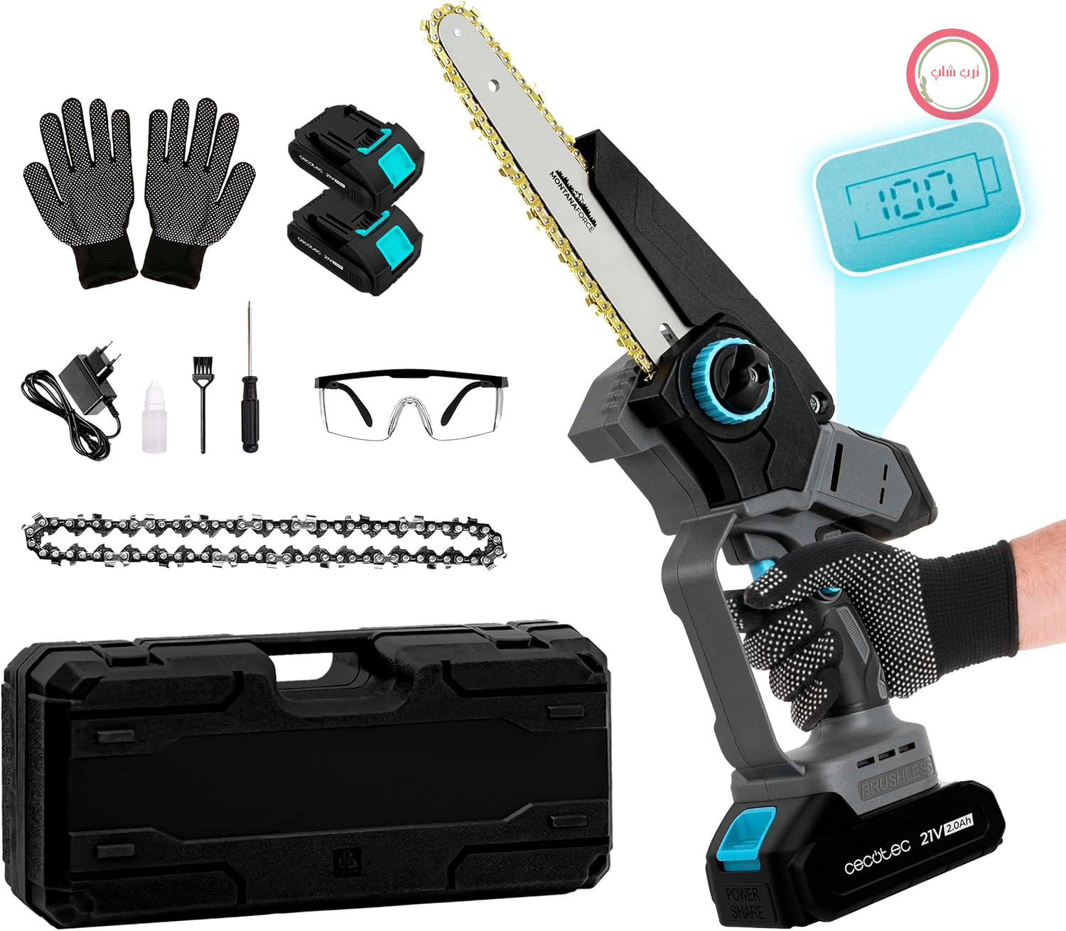اره زنجیری هرس باغبانی شارژی سکوتک اسپانیا Cecotec MontanaForce 8000، 8 اینچی، 21 ولت 1100 وات