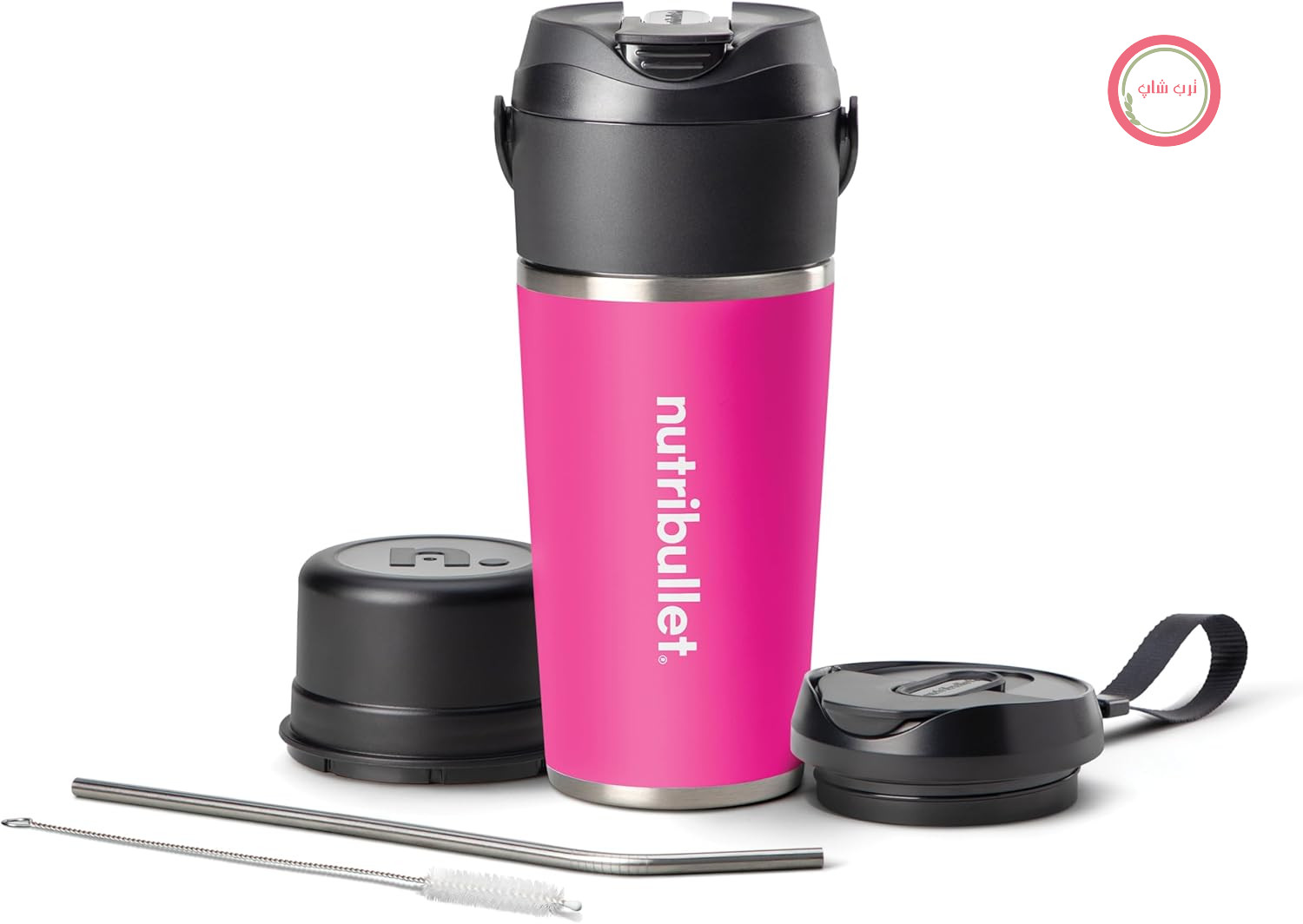 Nutribullet Flip، میکسر اسموتی قابل حمل، لیوان حرارتی عایق از جنس استیل ضد زنگ ۵۹۰ میلی‌لیتری، نوشیدنی‌ها را به مدت ۲۴ ساعت خنک نگه می‌دارد، بی‌سیم، قابل شارژ (USB-C برای ۱۴+ چرخه مخلوط کردن، یخ خردکن، صورتی، NBP016MA