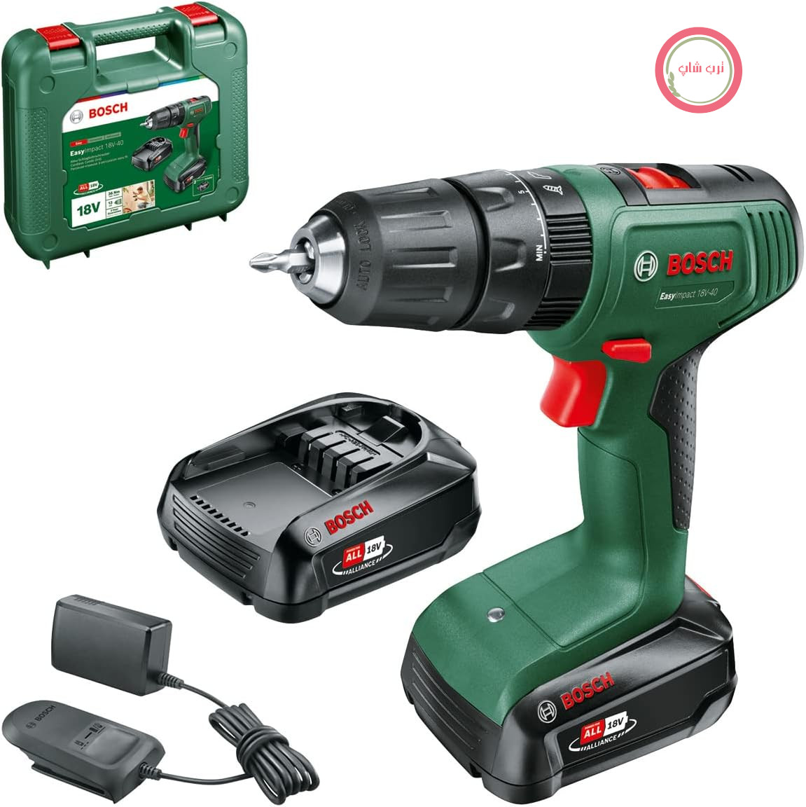 دریل پیچ‌گوشتی ضربه‌ای شارژی بوش آلمان Bosch EasyImpact 18V - 40 ۲ باتری ۲.۰ آمپر ساعت، سیستم ۱۸ ولت