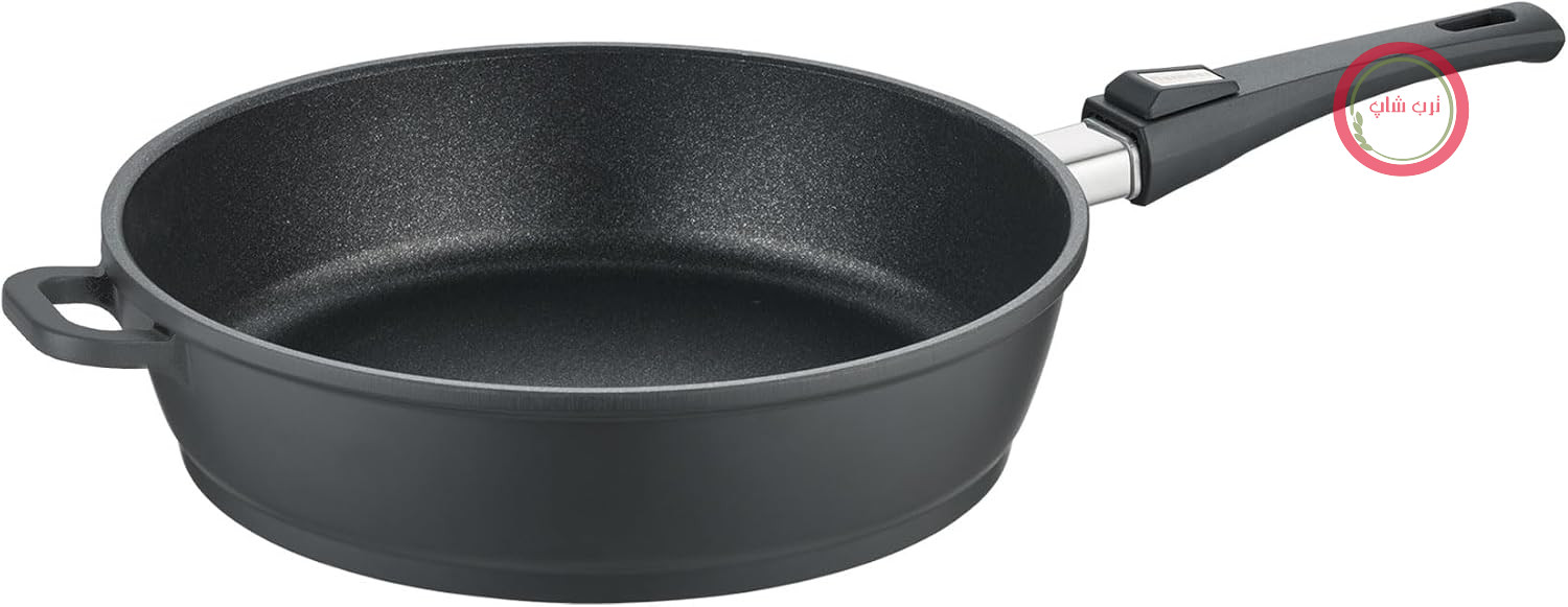 ماهیتابه برنجی Berndes Vario Click سایز 32 سانتی‌متر، سازگار با اجاق القایی، لبه بلند، ماهیتابه با دسته جداشدنی، مناسب برای همه اجاق گازها، آلومینیوم ریخته‌گری مقاوم، روکش نچسب، مشکی