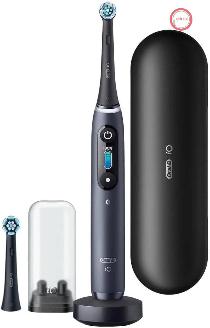 مسواک برقی اورال بی Oral-B iO Series 8، 2 سر مسواک، 6 حالت تمیز کردن برای مراقبت از دهان و دندان، هدیه روز ولنتاین برای آقایان، صفحه نمایش رنگی و کیف مسافرتی، طراحی شده توسط براون، مشکی اونیکس