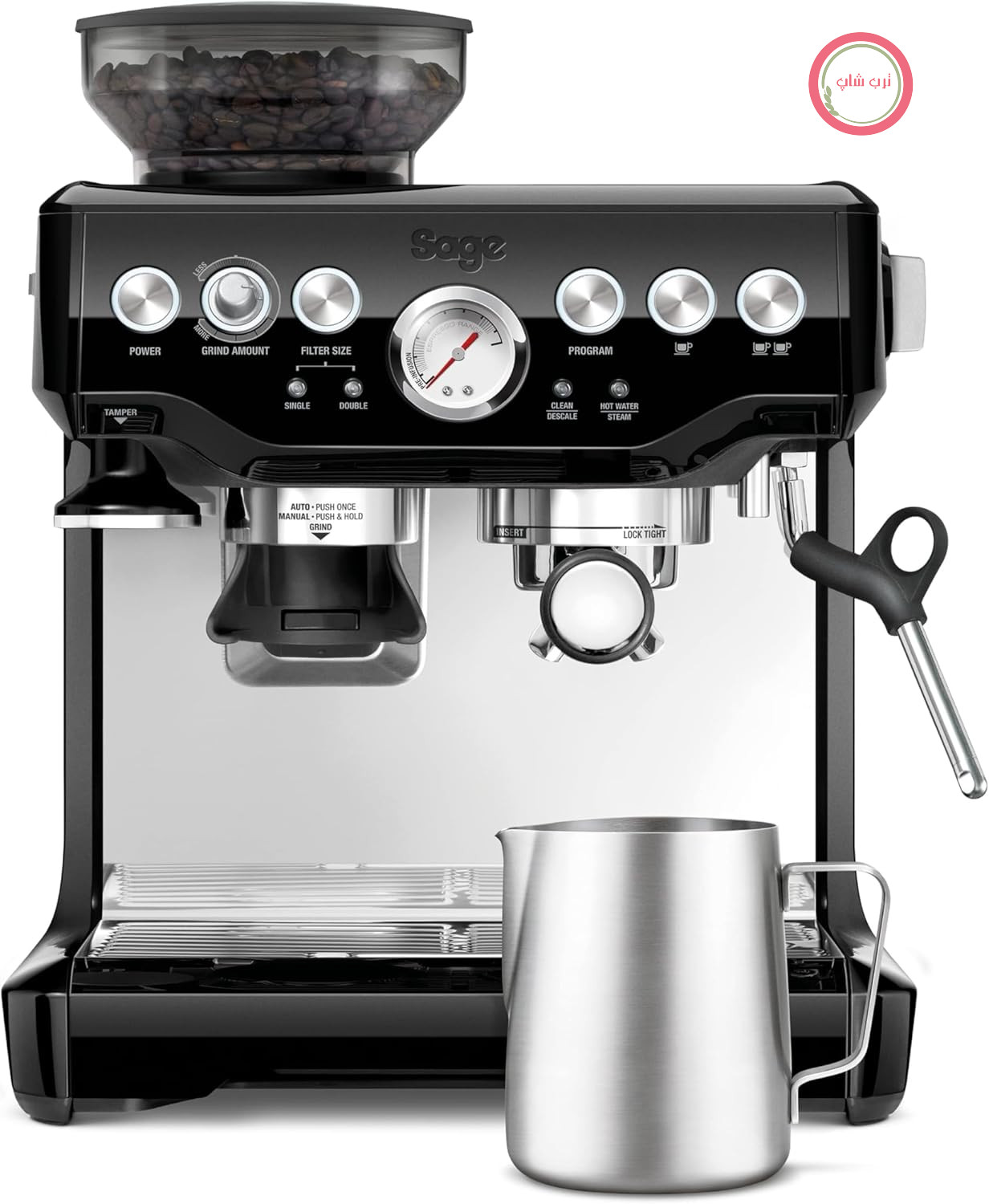 دستگاه قهوه ساز Sage The Barista Express با کف ساز و آسیاب دستی شیر، کنجد سیاه | دستگاه قهوه ساز با کف ساز و آسیاب دستی شیر، آسیاب اتوماتیک، کف شیر سفارشی
