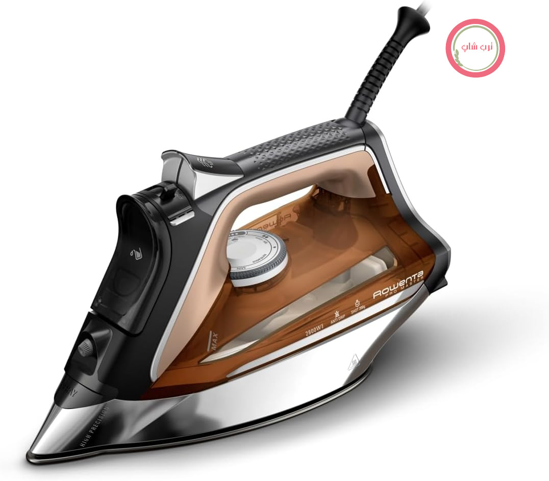 اتو بخار روونتا آلمان Rowenta Pro Master، 2800 وات، خروجی بخار 45 گرم در دقیقه، افزایش بخار 200 گرم در دقیقه، کفی Microsteam 400 HD، ضد نشت، ضد رسوب، نوک دقیق، بخار عمودی، مخزن 310 میلی‌لیتری (بازسازی شده)