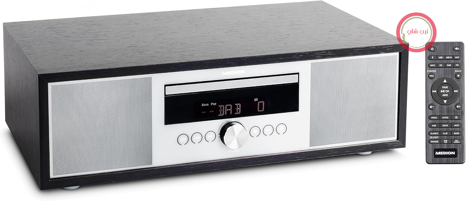 سیستم استریو MEDION P64145 (DAB+، CD، MP3، PLL رادیو FM، USB، سیستم جمع و جور، طراحی زیبا، عملکرد زنگ هشدار، تایمر خواب) مشکی-نقره‌ای