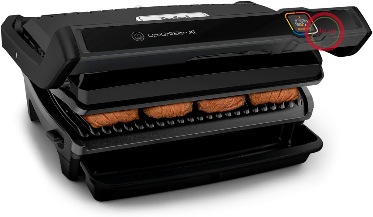 گریل تماسی Tefal OptiGrill Elite XL، تنظیم خودکار زمان پخت، نتایج عالی، ۱۶ برنامه، نمایشگر دیجیتال با نشانگر سطح پخت، صفحات XL قابل جدا شدن، گریل برقی، مشکی، GC760812