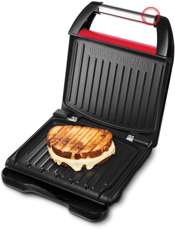 گریل و ساندویچ ساز جورج فورمن مدل Contact Grill & Panini/Sandwich Grill [اندازه 24x17 سانتی‌متر - برای 3 نفر] استیل قرمز فشرده (برای گوشت، ماهی و سبزیجات، پانینی ساز و ساندویچ ساز، تا 42٪ چربی را کاهش می‌دهد) 25030-56