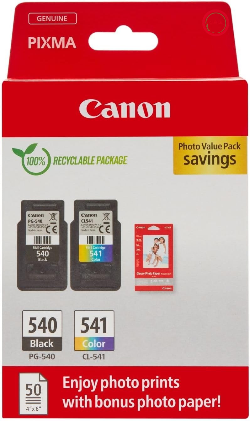 کارتریج‌های جوهر اصلی کانن PG-540 + CL-541 FINE + کاغذ عکس