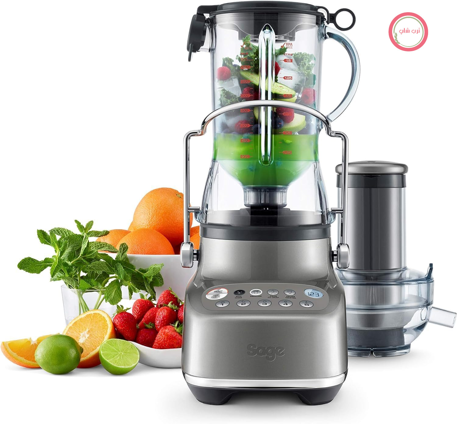 سیج - مخلوط کن و آبمیوه گیری 3x - مخلوط کن و آبمیوه گیری 2 در 1 برای اسموتی، آبمیوه، فراپه، آبمیوه یخی و کوکتل - چوب گردوی دودی