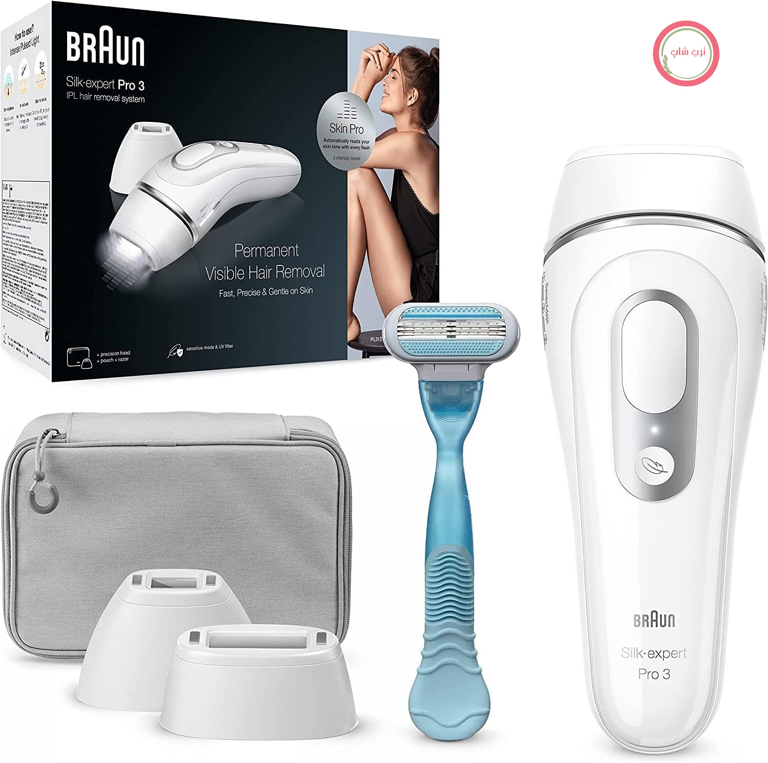 دستگاه رفع موهای زائد Braun IPL Silk Expert Pro 3 برای خانم‌ها/آقایان، ۲ سری، رفع موهای زائد قابل مشاهده، طراحی شده در آلمان، ماشین اصلاح ونوس، جایگزین لیزر موهای زائد، PL3121، سفید/نقره‌ای