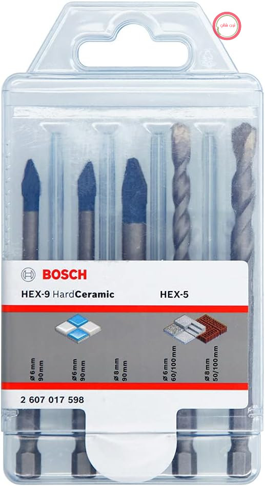 مجموعه مته 5 تکه حرفه‌ای بوش HEX - 9 HardCeramic + HEX - 5 (کاشی‌های سخت، بتن، قطر 6/8