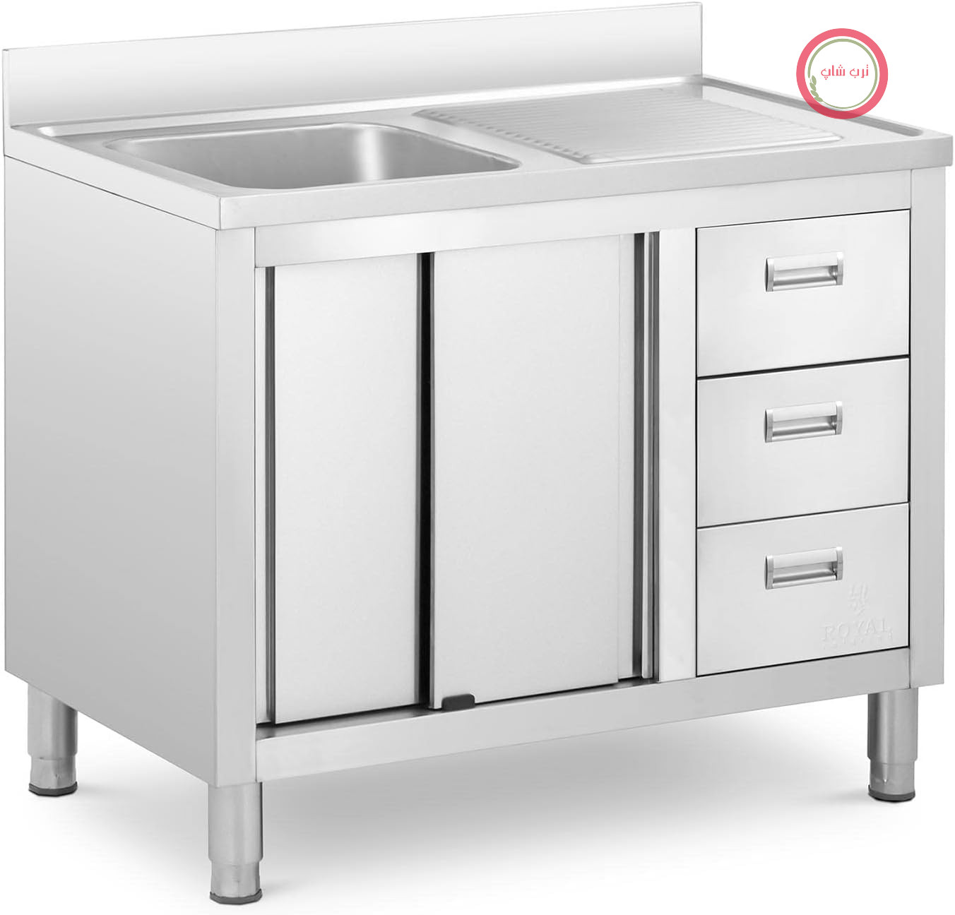 کابینت روشویی صنعتی رویال کترینگ آلمان RC-IKS10، یک کاسه، استیل ضد زنگ، ابعاد 400 در 400 در 300 میلی‌متر، کابینت پایه روشویی