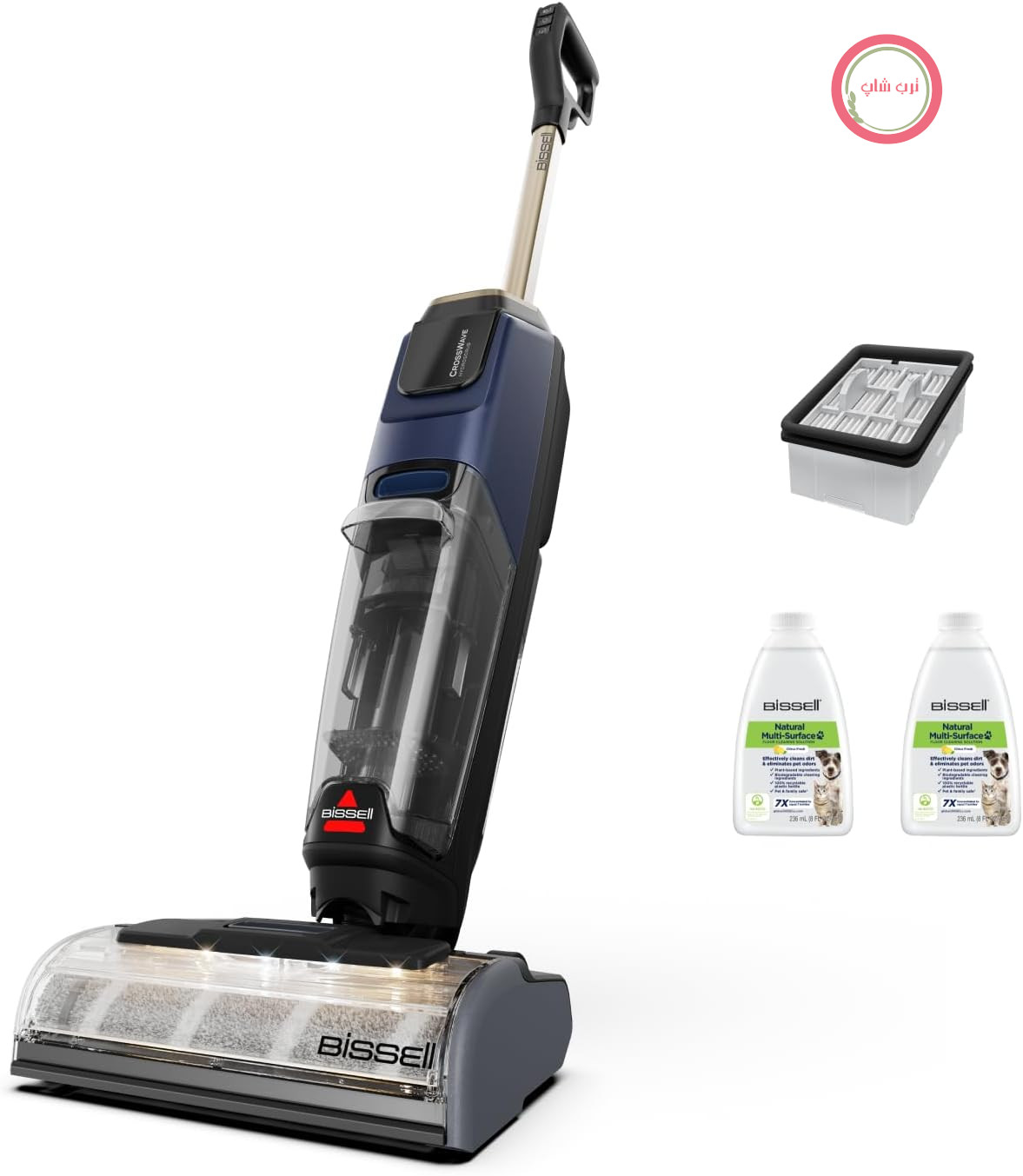تی کف بی سیم بیسل CrossWave HydroScrub 4283N | پاک کننده قدرتمند کف برای سطوح مختلف، زمان کار ۴۵ دقیقه ای، تمیز کردن لبه ها، روشنایی LED