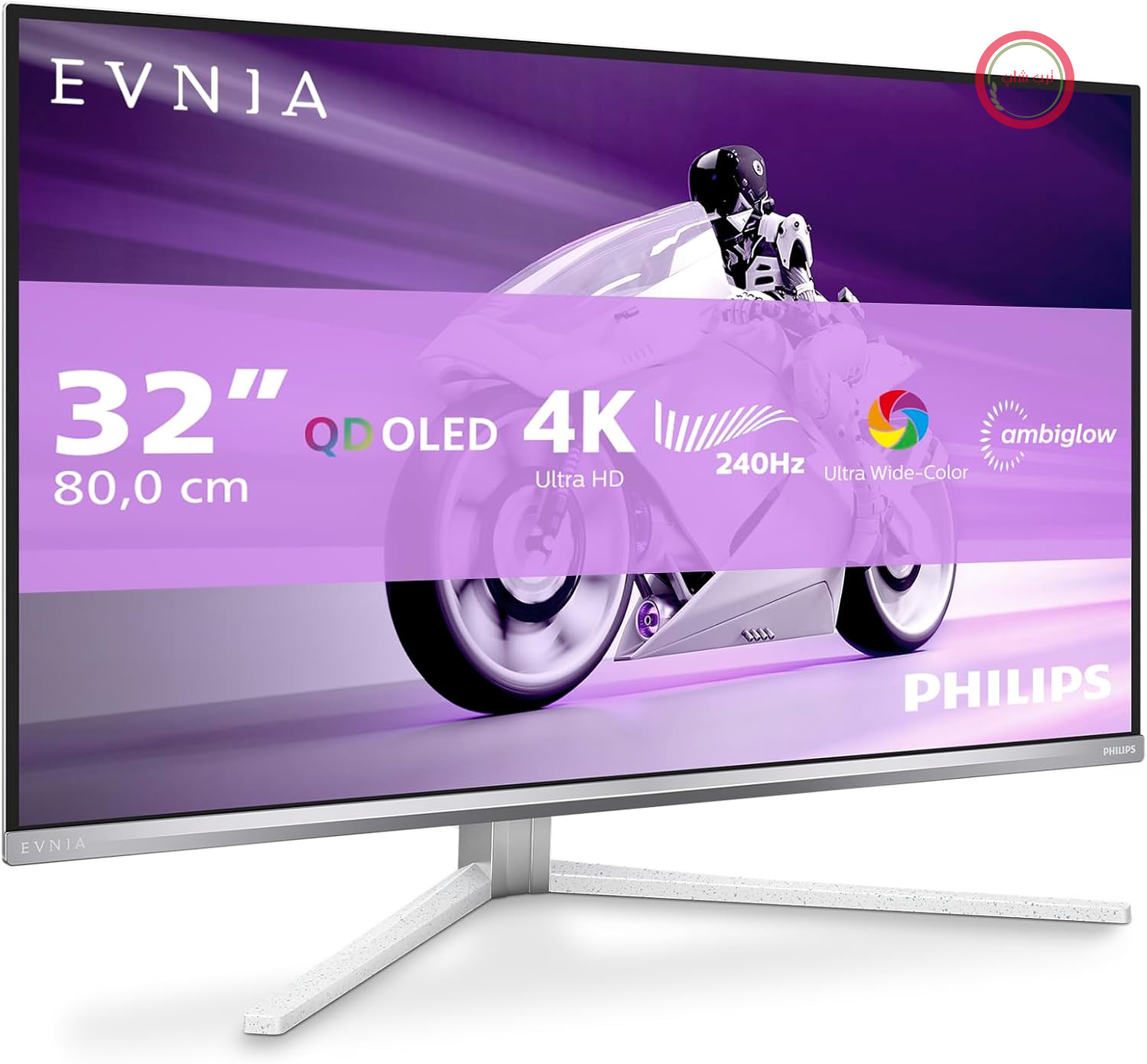 Philips Evnia 32M2N8900AM - مانیتور بازی ۳۲ اینچی Zoll UHD OLED، ۲۴۰ هرتز، ۰.۰۳ میلی‌ثانیه، HDR400، FreeSync Prem. Pro، G-Sync comp.، Ambiglow (3840x2160، ۲X HDMI 2.1، ۱x DP 1.4، ۱x USB-C (90W PD)، هاب USB) Weiss