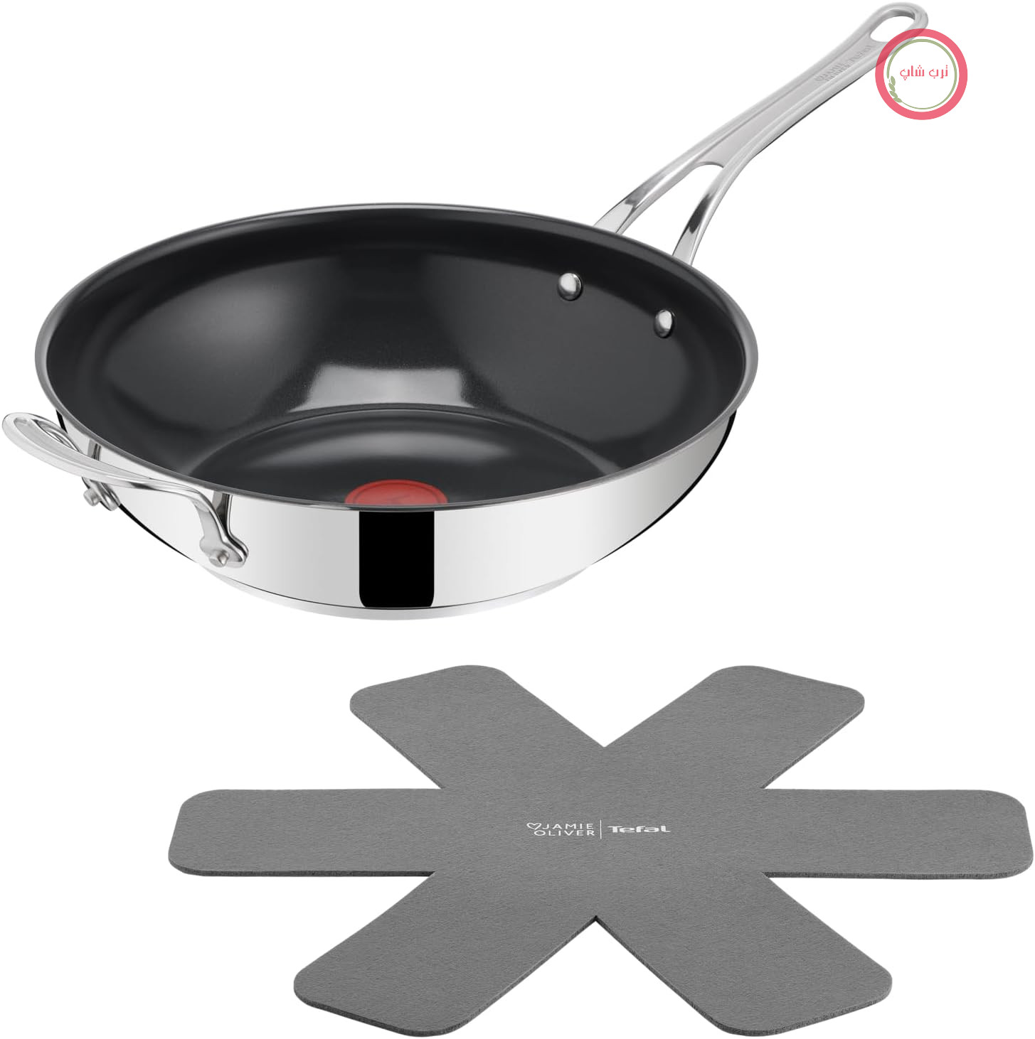 ماهیتابه وک کلاسیک Tefal Jamie Oliver مدل Classic Cook، سایز 30 سانتی‌متر، شامل محافظ تابه، پوشش سرامیکی نچسب، ترموسیگنال، مناسب برای انواع اجاق گاز، استیل ضد زنگ، H8819355