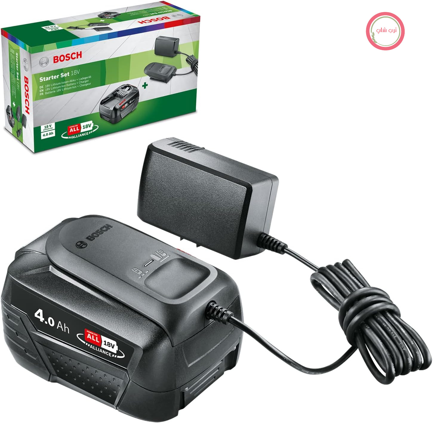 شارژر باطری بوش آلمان Bosch 1600A024Z5 مجموعه استارت بوش 18 ولت باتری 4.0 آمپر ساعت، شارژر AL18V