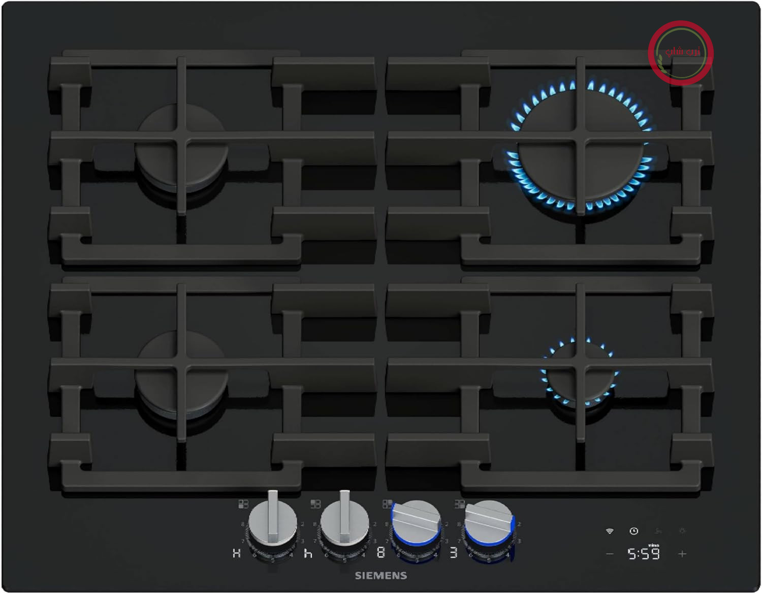 اجاق گاز رومیزی زیمنس ER6A6PH40 iQ700، 60 سانتی‌متر، فناوری stepFlame، cookConnect، هود هوشمند و خودکار، صفحه نمایش دیجیتال، دستگیره‌های فلزی قابل جابجایی، شیشه سکوریت، Home Connect، مشکی