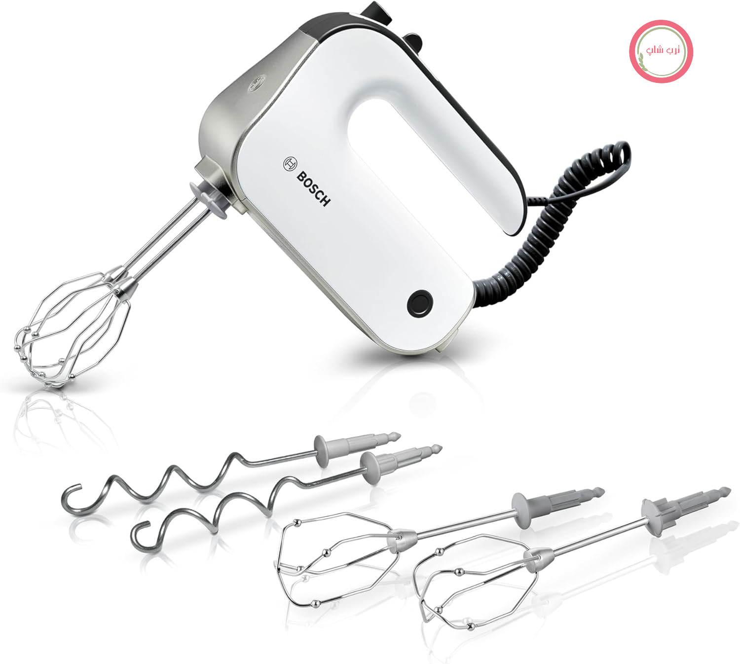 همزن دستی بوش مدل Styline MFQ4835DE، 2 عدد همزن، 2 عدد قلاب خمیر از جنس استیل ضد زنگ، قابل شستشو در ماشین ظرفشویی، 575 وات، سفید