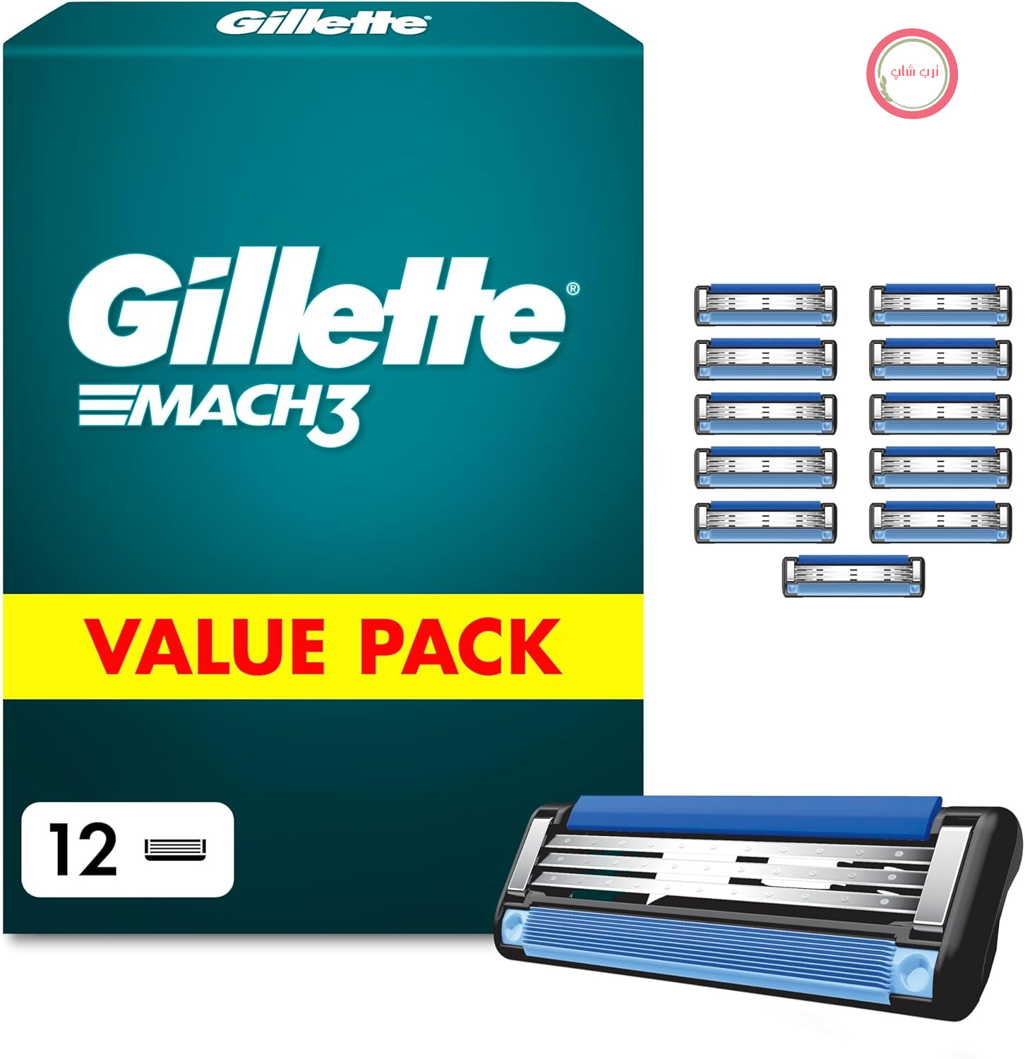 تیغ اصلاح ژیلت مدل Mach 3 Blades مخصوص آقایان، ۱۲ عدد، آبی