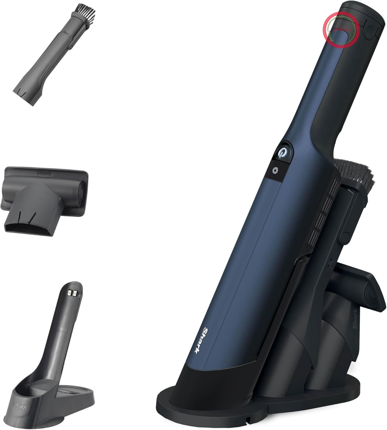 جاروبرقی دستی بی‌سیم کوچک Shark WandVac 2.0، کوچک و سبک، جاروبرقی دستی قدرتمند باتری‌دار با برس گردگیری/ابزار تمیز کردن درزها و اتصال چند سطحی، پایه شارژ، آبی WV270EU