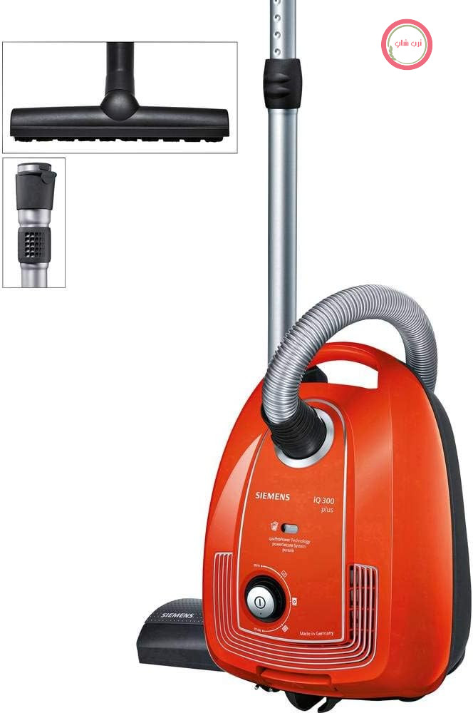 جاروبرقی کیسه‌دار زیمنس iQ300 VSP3AAAA، جاروبرقی مخزنی، فیلتر بهداشتی، نازل کف برای پارکت، فرش، کاشی، کابل بلند، نازل مخصوص درز و شکاف، 750 وات، قرمز