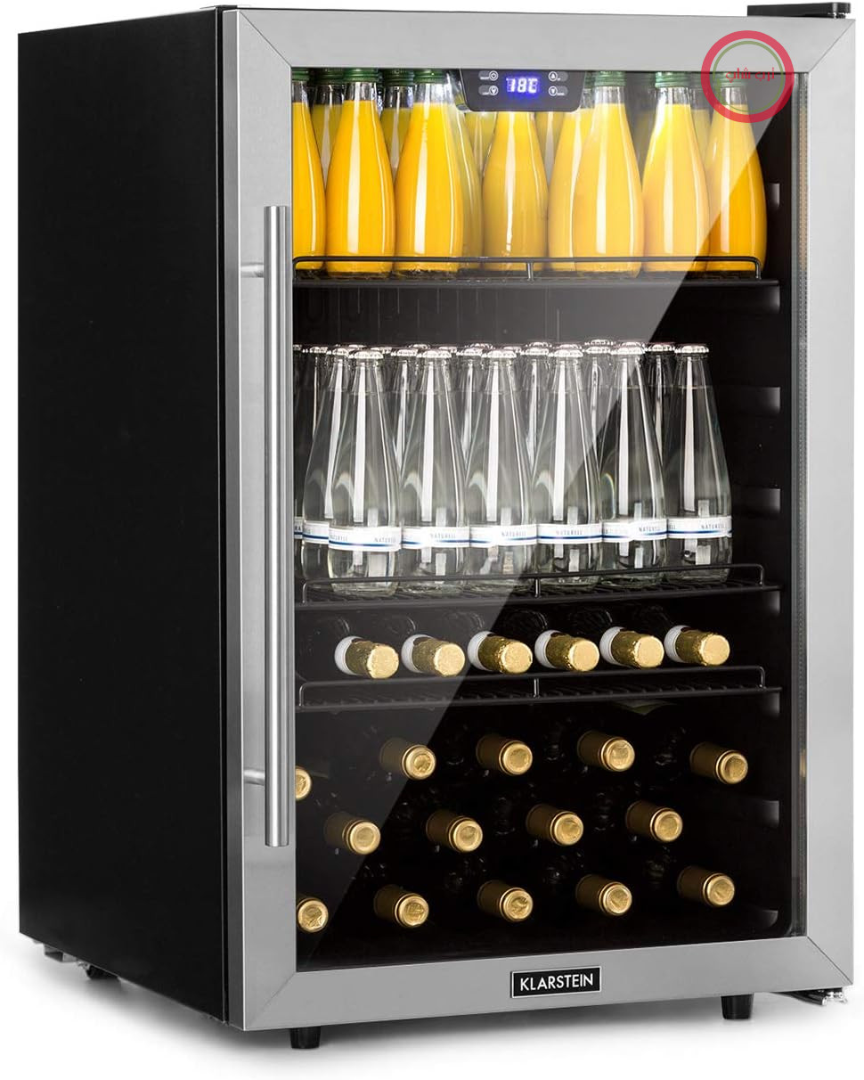 یخچال نوشیدنی Klarstein Beersafe 147 L – یخچال با درب شیشه‌ای، نقره‌ای-مشکی | روشنایی LED، قفسه‌های فلزی قابل جابجایی، عملکرد بی‌صدا، خنک‌کننده بطری برای نوشیدنی‌ها و قوطی‌ها